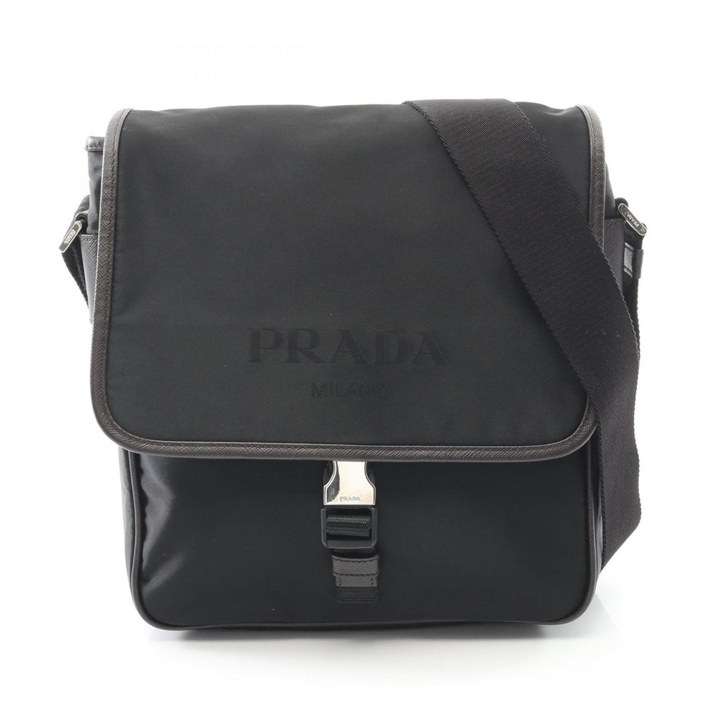 Prada Black Brown Nylon Leather Shoulder Bag