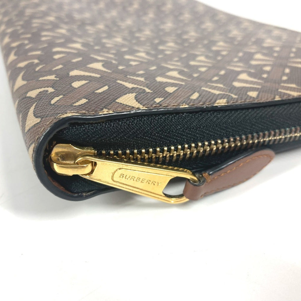 Burberry Brown Leather Canvas Clutch Bag Pouch