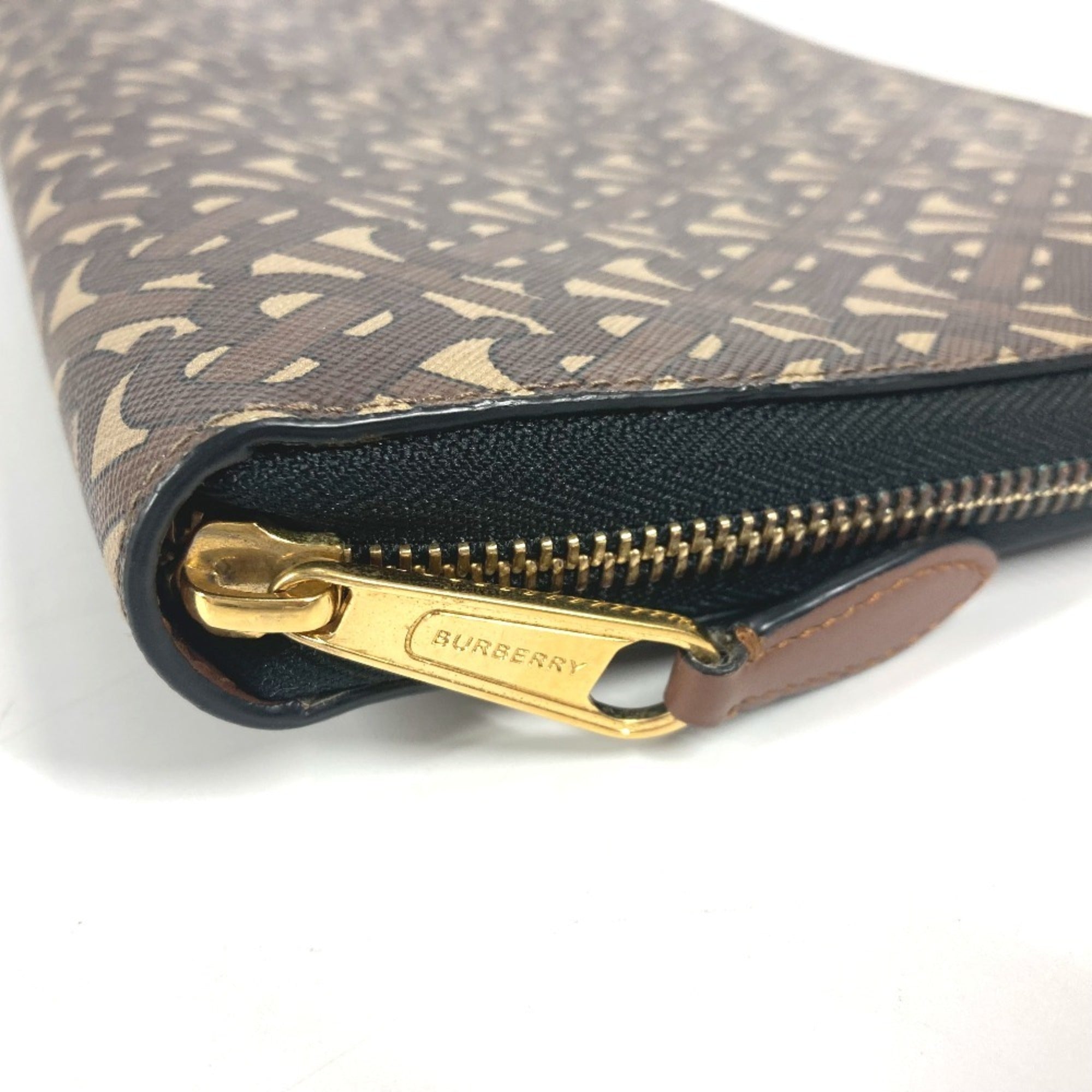 Burberry Brown Leather Canvas Clutch Bag Pouch
