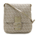Fendi Zucchino Beige Dark Brown Khaki Canvas Leather Shoulder Bag