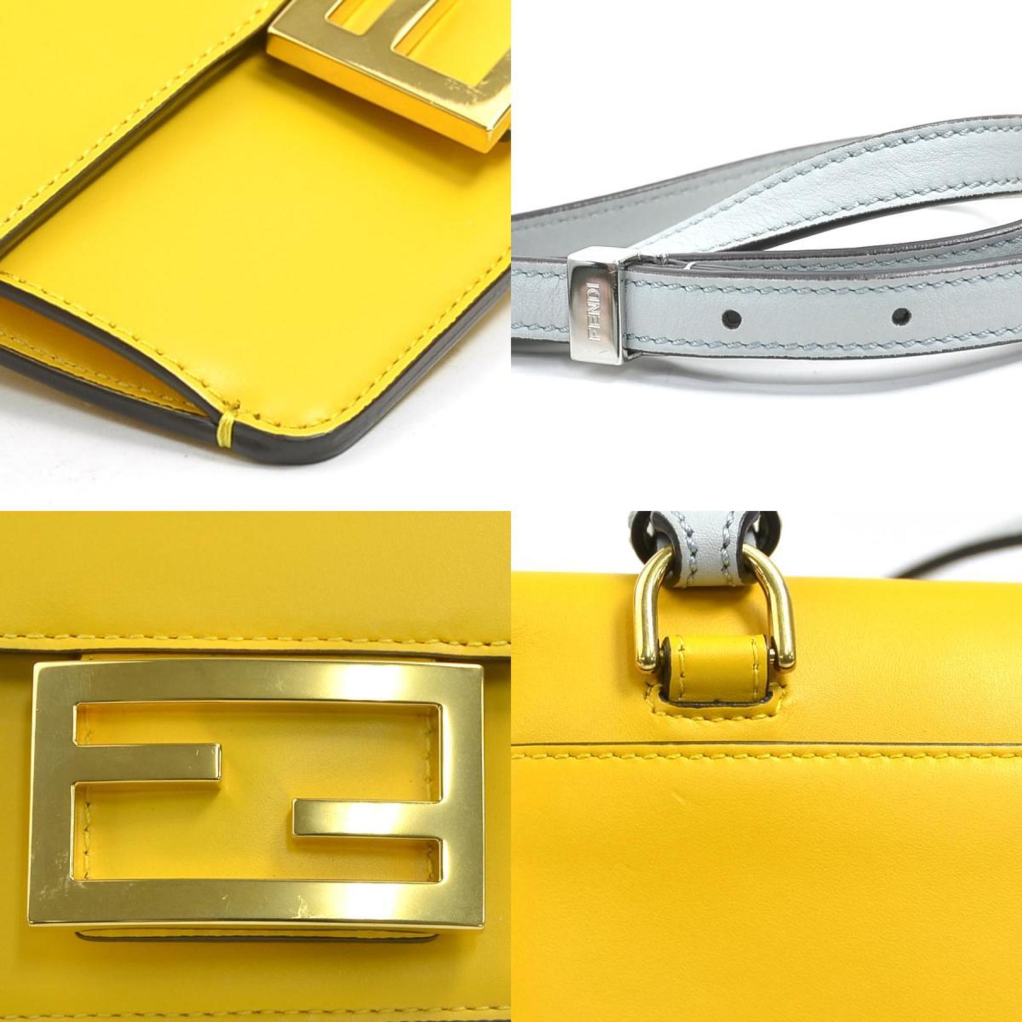 Fendi Light Gray Yellow Leather Shoulder Bag
