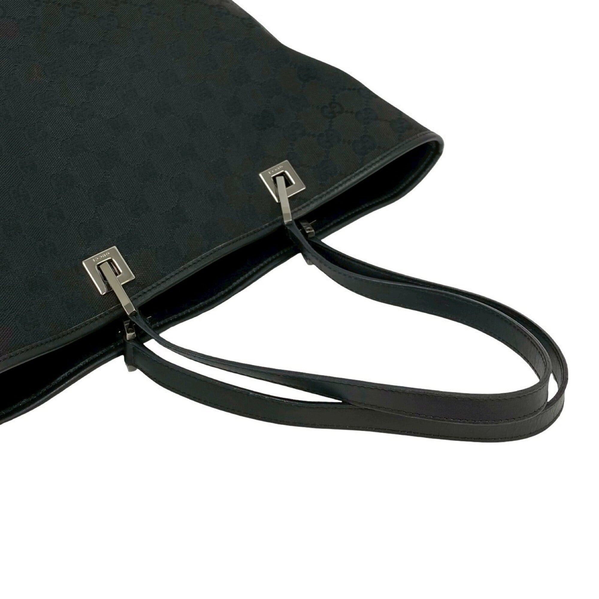 Gucci Black Gg Canvas Leather Handbag Tote Bag (Pre-Owned)