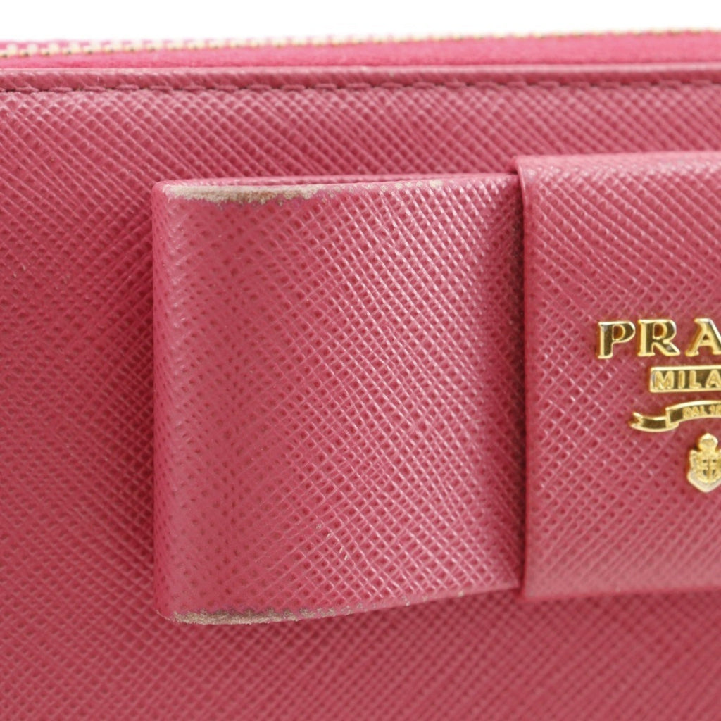 Prada Peonia Pink Saffiano Triangle Long Wallet (Bi-Fold)