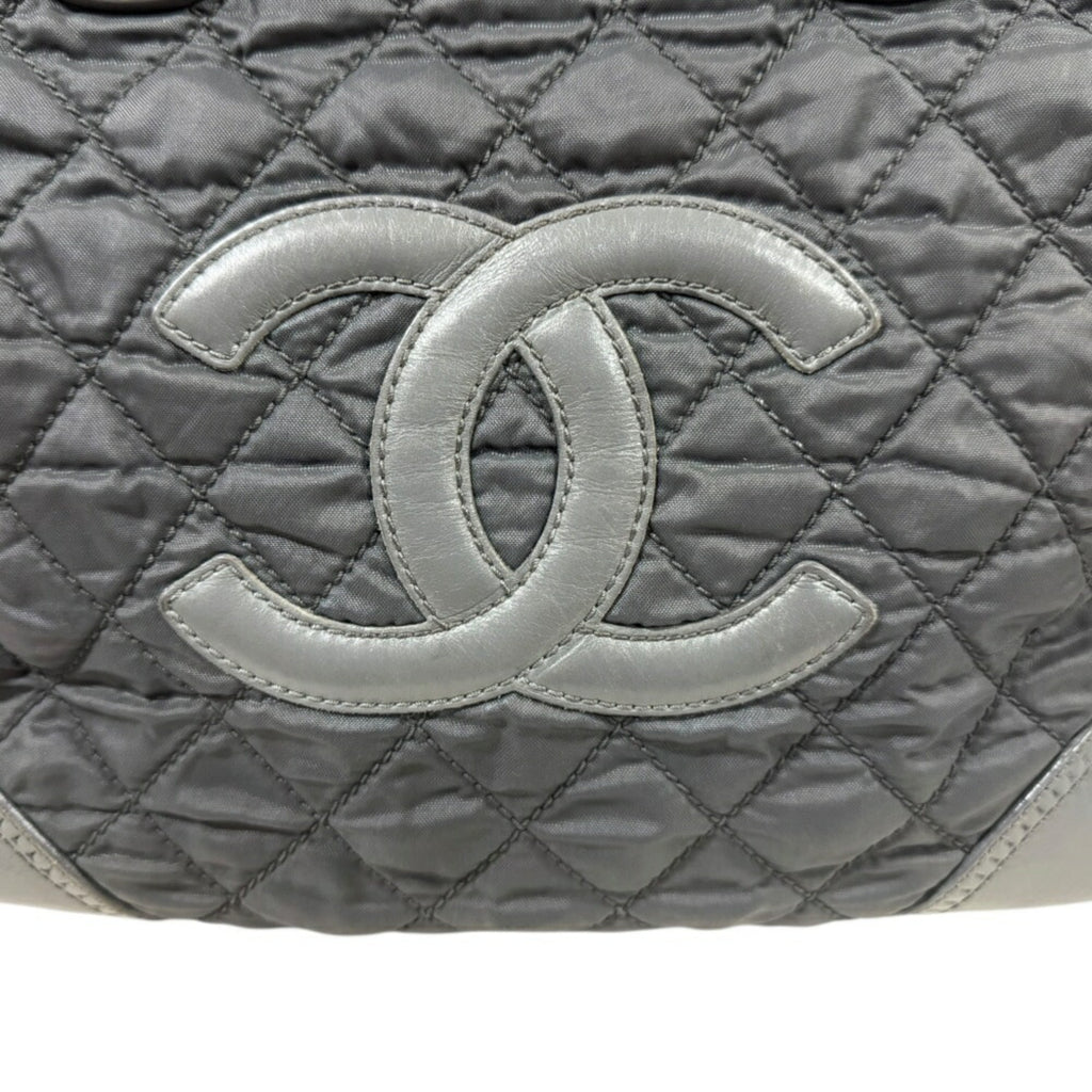 Chanel Gray Nylon Leather Tote Bag