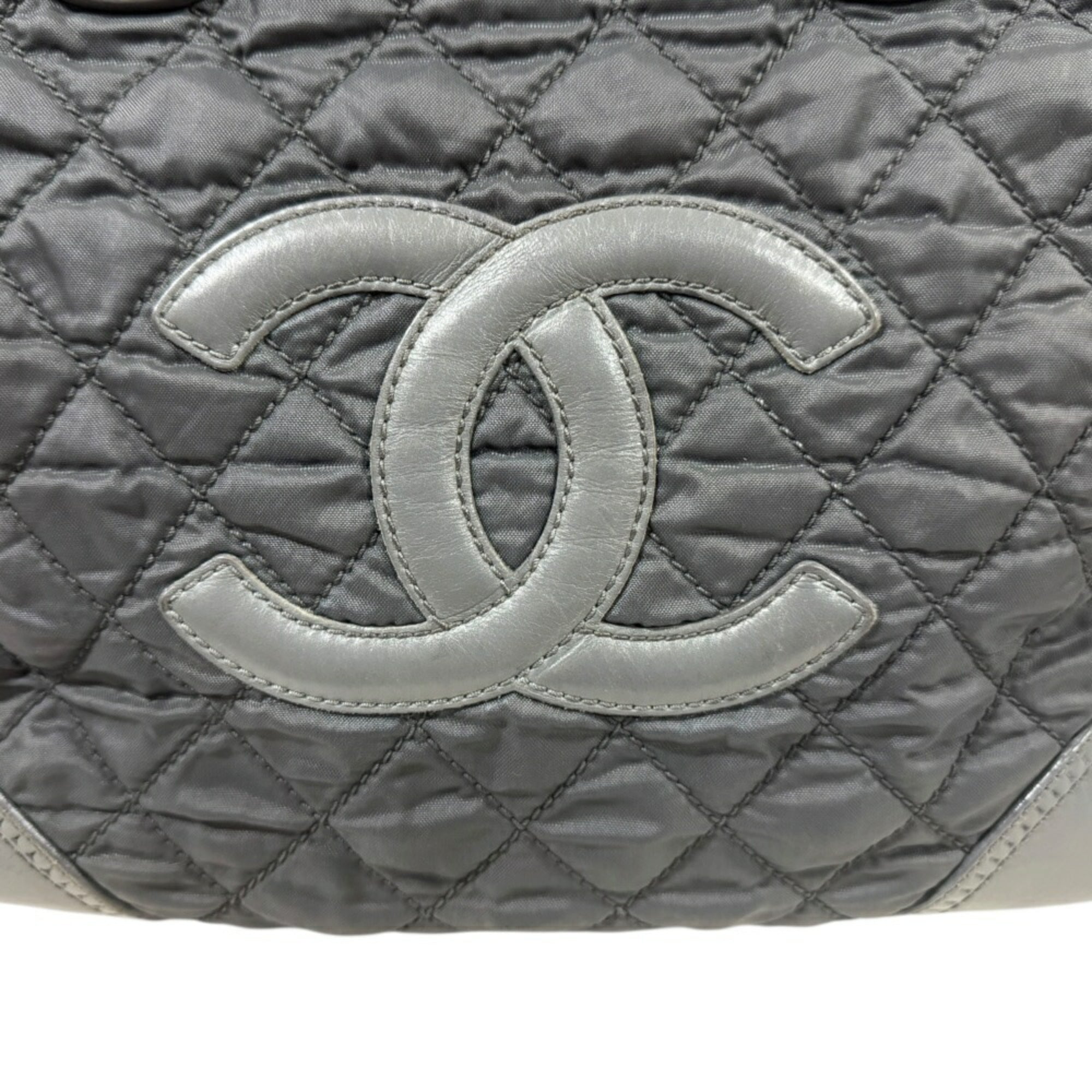 Chanel Gray Nylon Leather Tote Bag