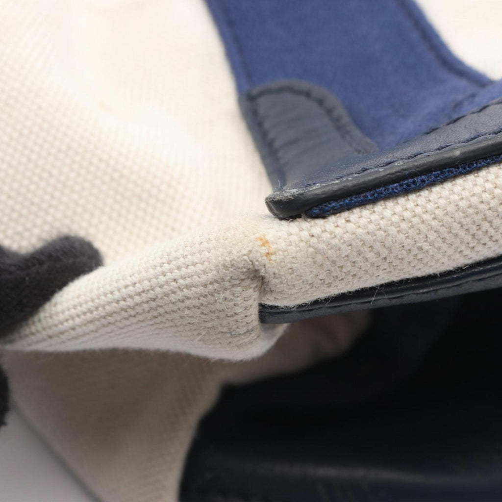 Balenciaga Navy White Canvas Leather Handbag Tote