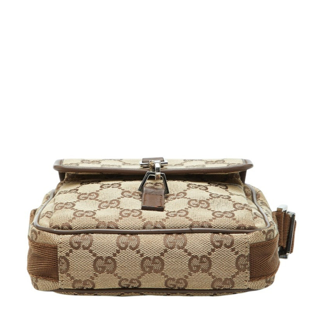 Gucci Beige Brown Canvas Leather Shoulder Bag (Pre-Owned)