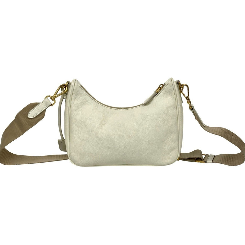 Prada White Leather Pochette Pouch Shoulder Bag