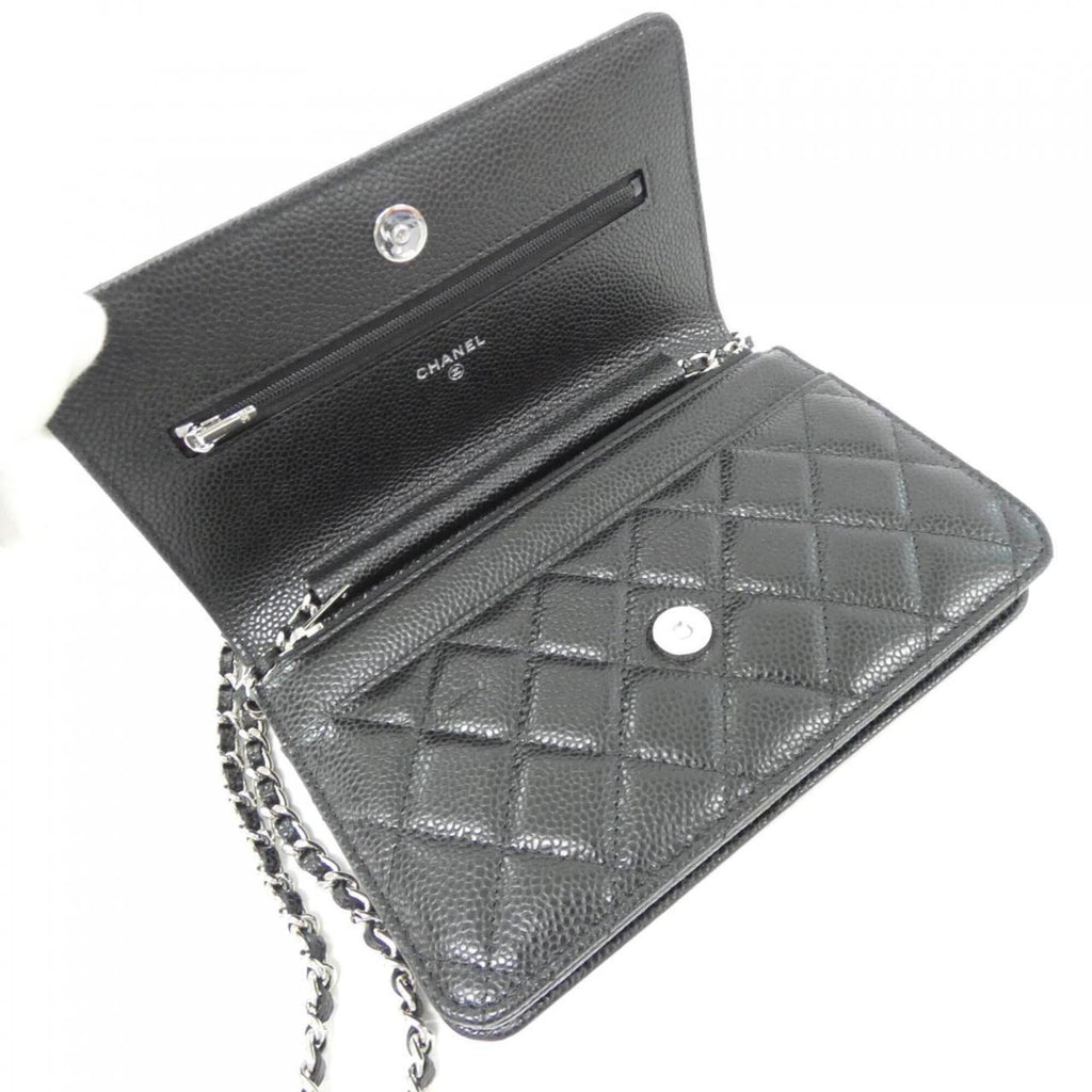 Chanel Black Bordeaux Grained Calfskin Chain/Shoulder Wallet