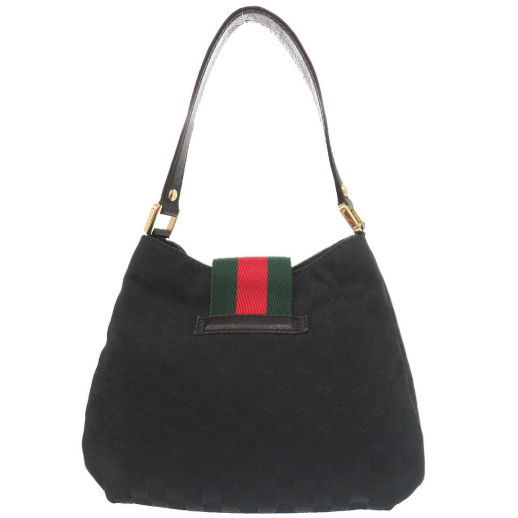 Gucci Black Gg Canvas Leather Shoulder Bag (Pre-Owned)