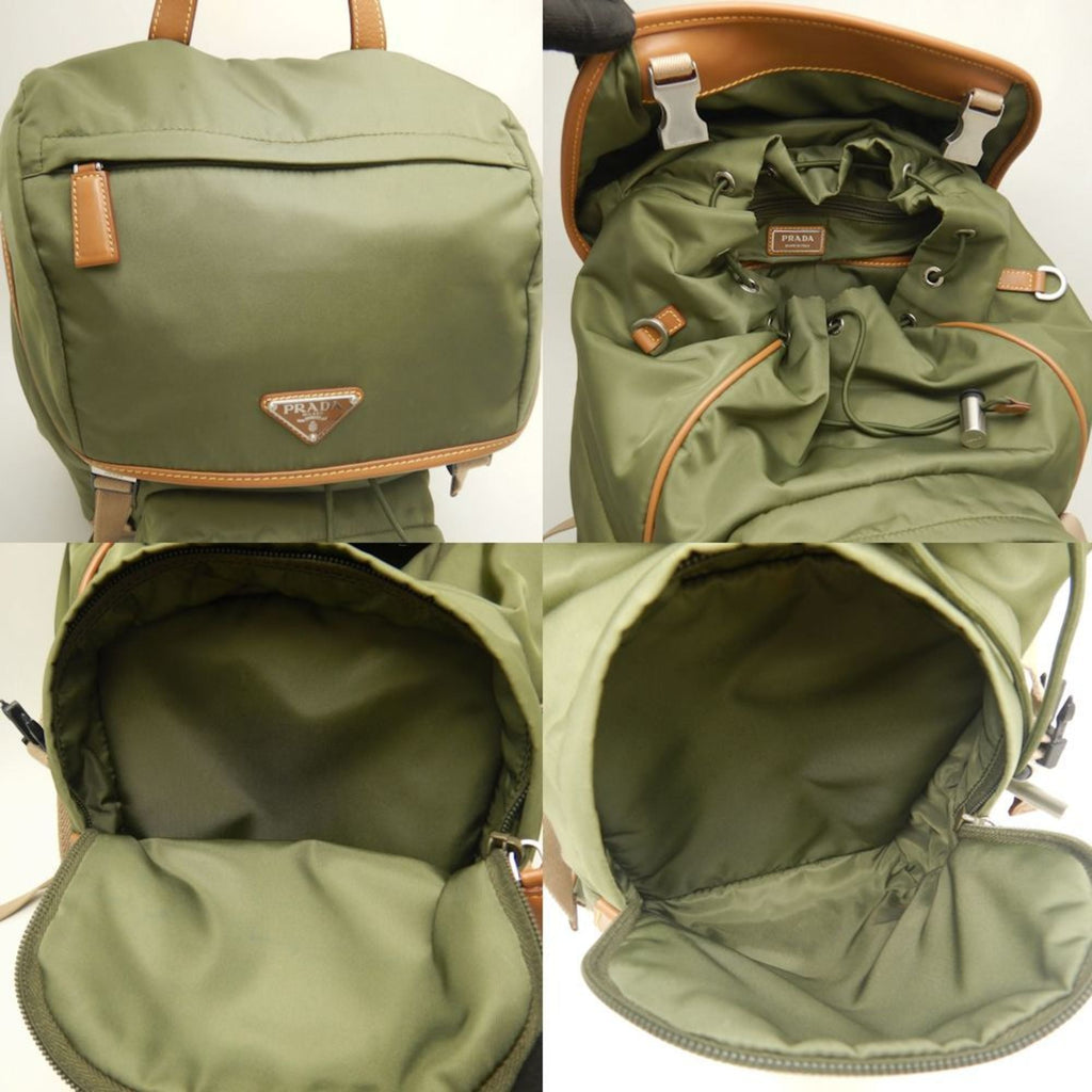 Prada Khaki Nylon Leather Backpack