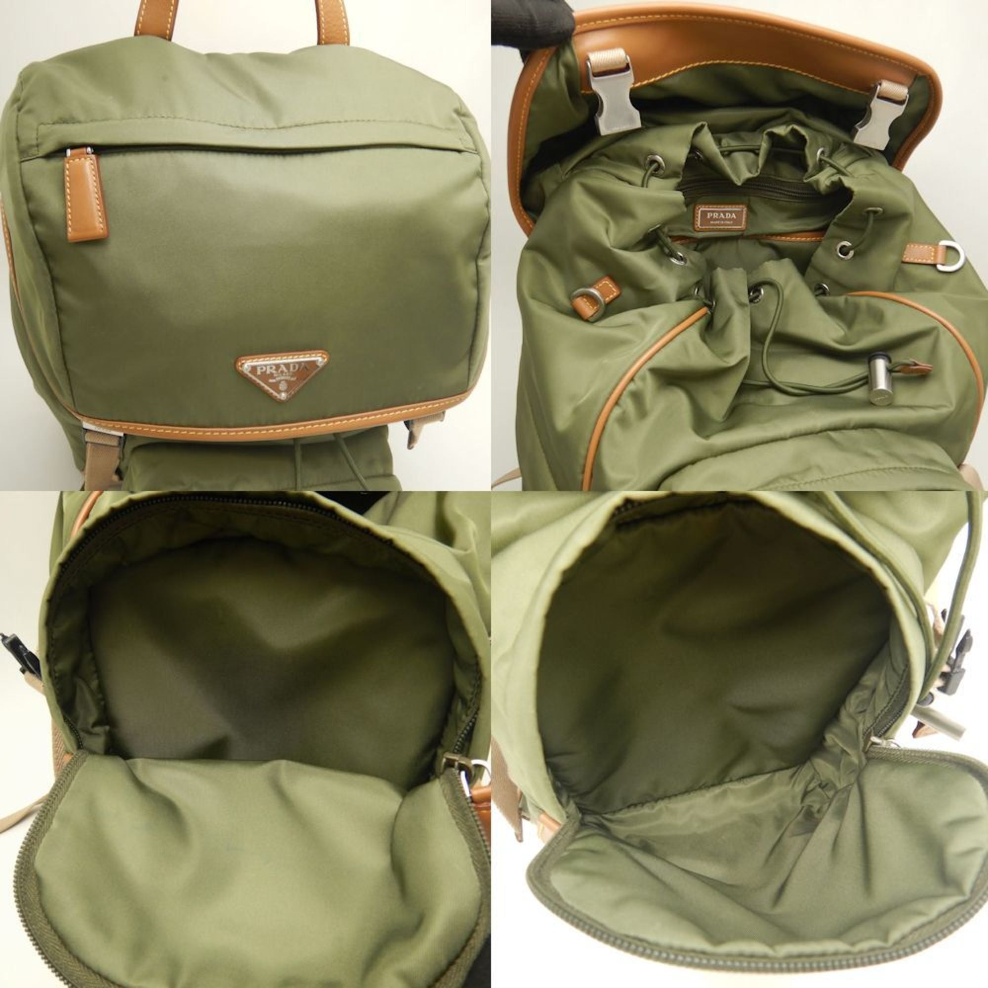 Prada Khaki Nylon Leather Backpack