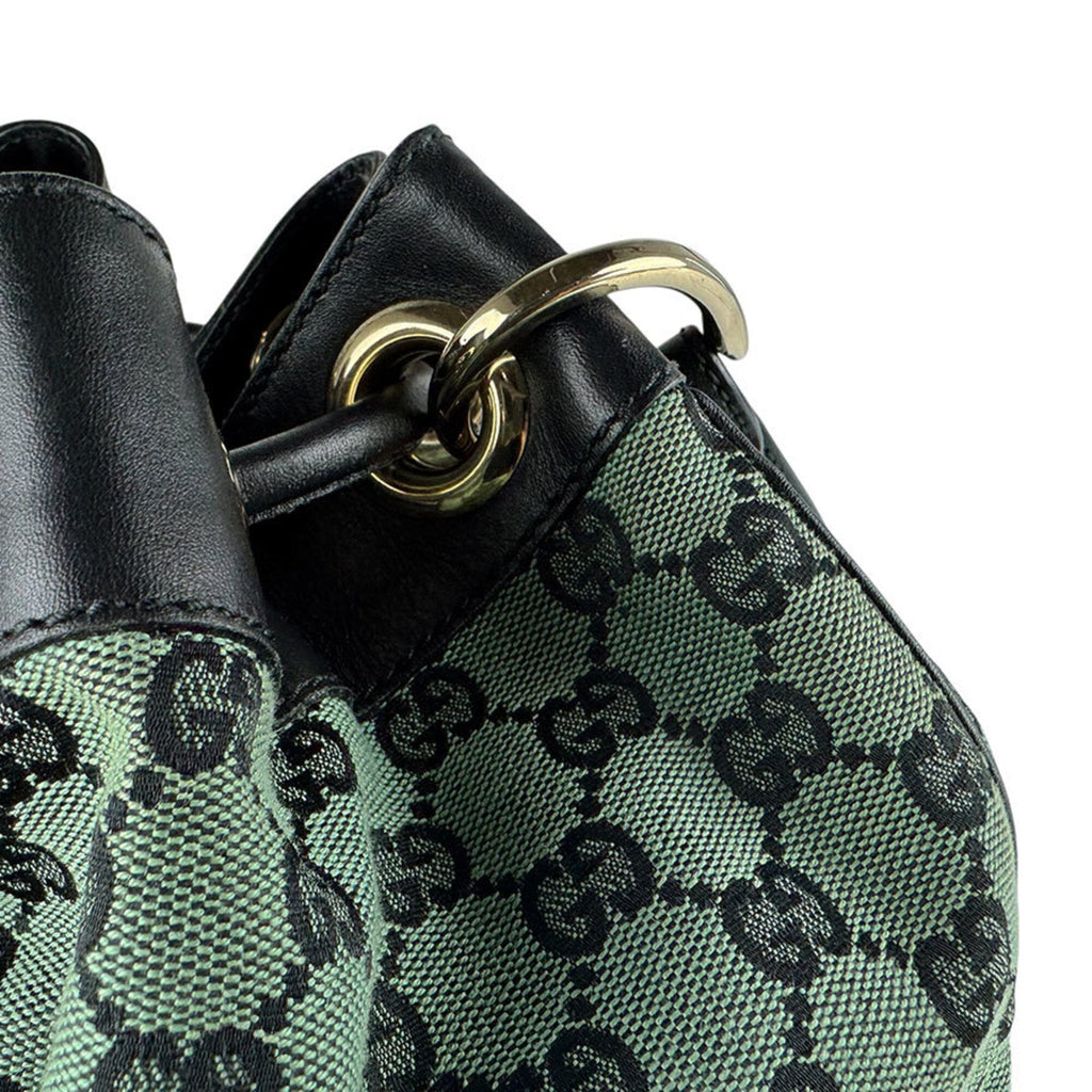 Gucci Black Green Gg Canvas Leather Shoulder Bag (Pre-Owned)