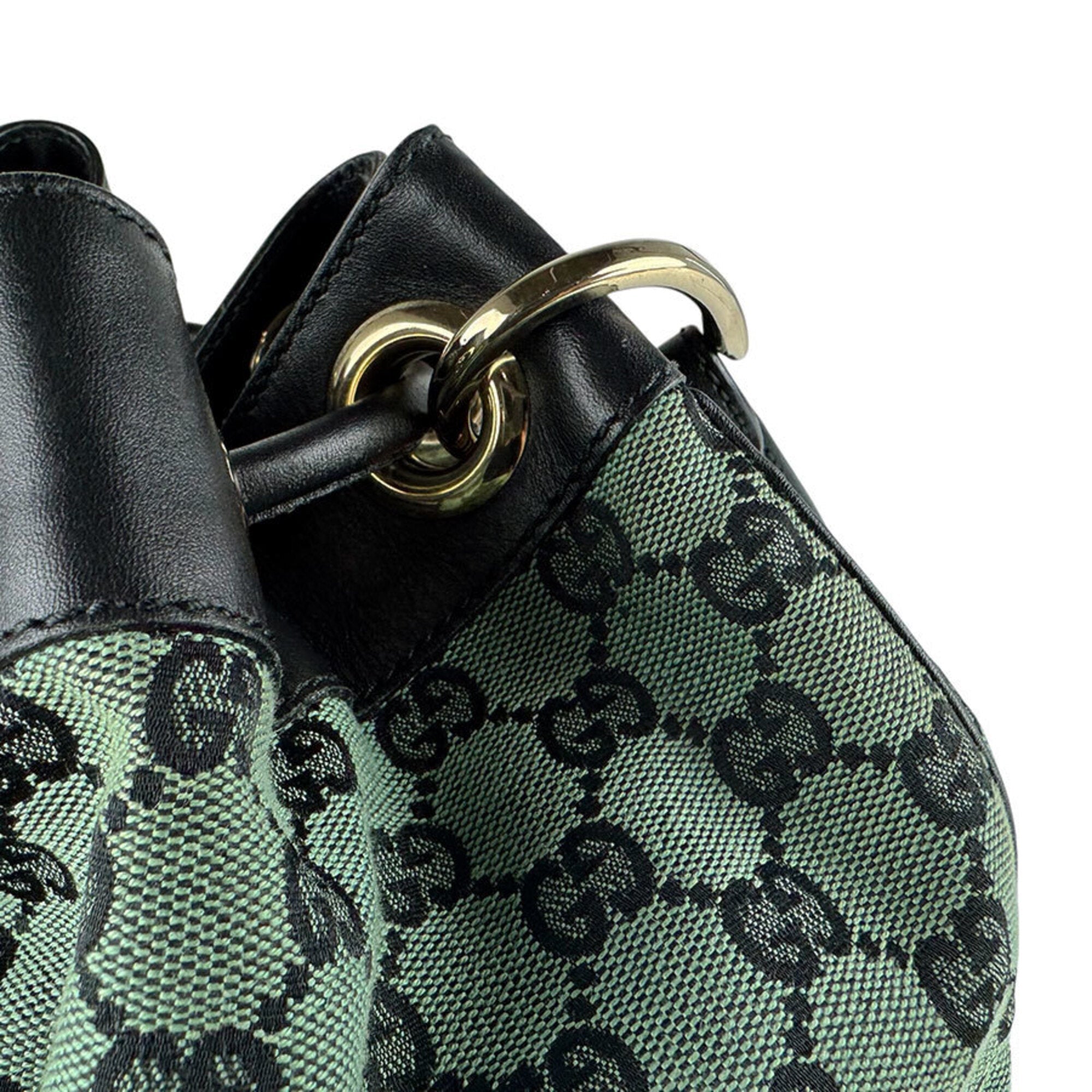 Gucci Black Green Gg Canvas Leather Shoulder Bag (Pre-Owned)