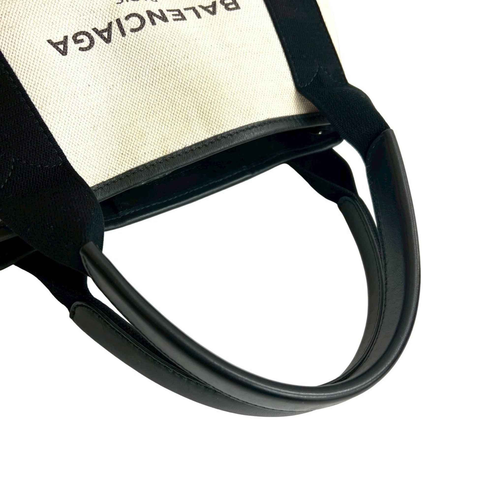 Balenciaga Black Ivory Canvas Leather Handbag Pouch Shoulder