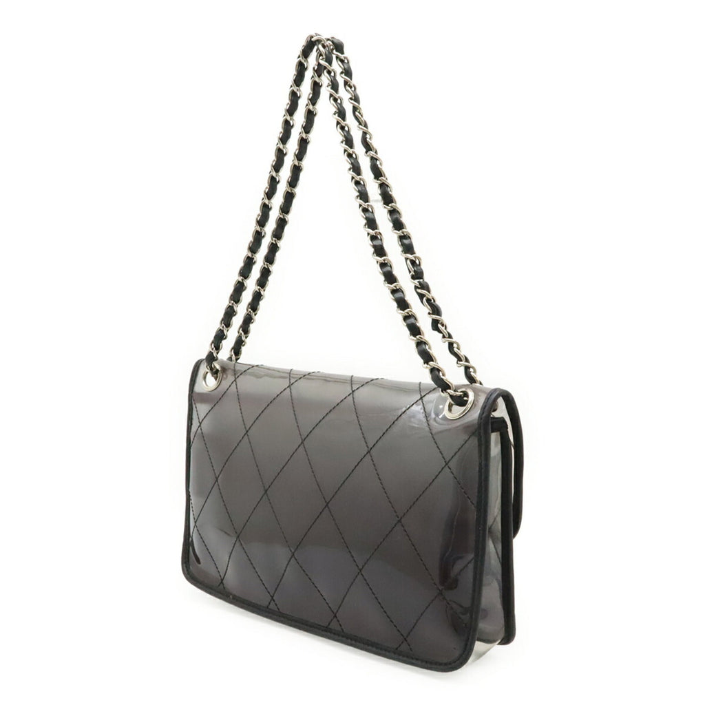 Chanel Matelasse Clear Black Vinyl Leather Handbag Shoulder Bag