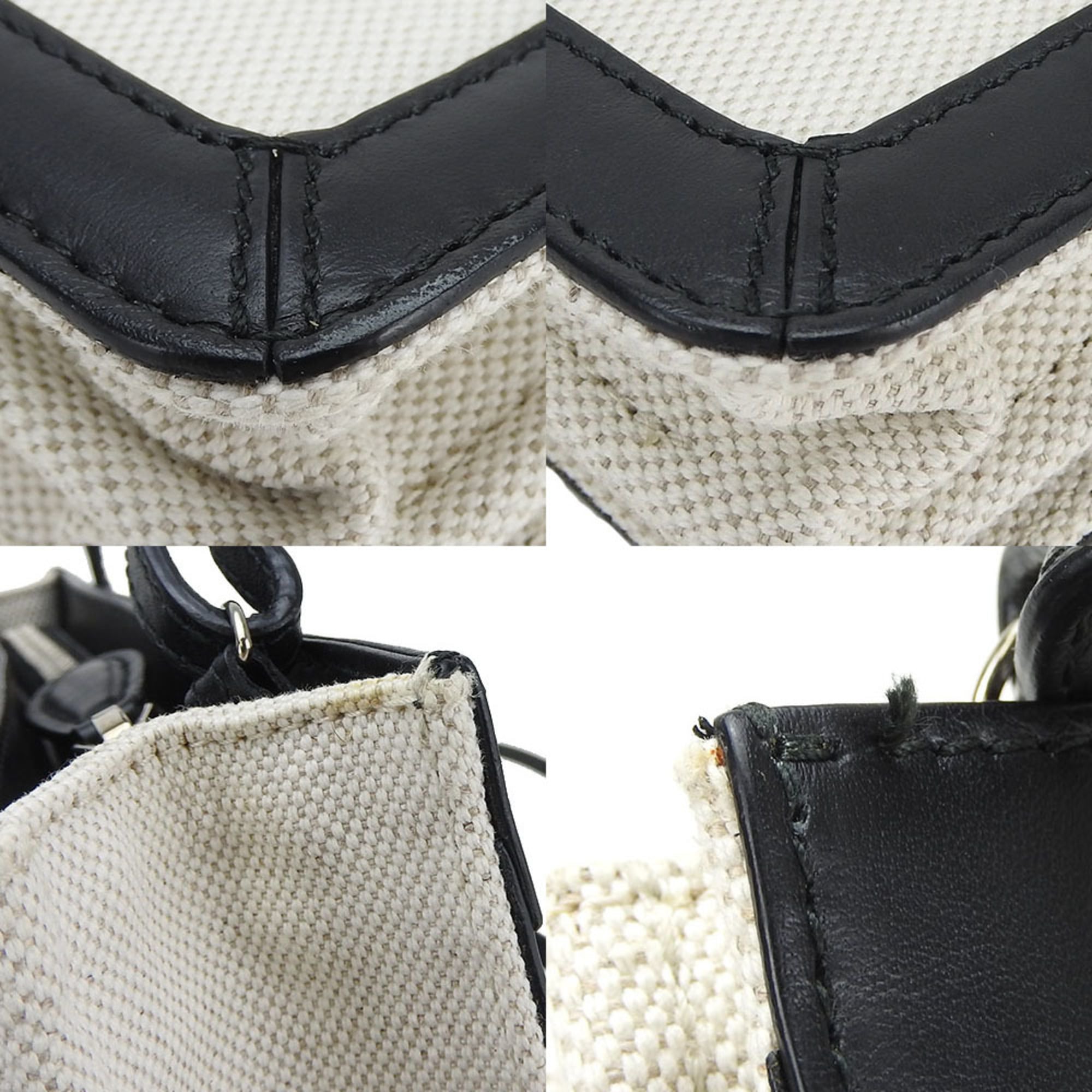 Balenciaga Black Ivory Canvas Leather Pochette Shoulder