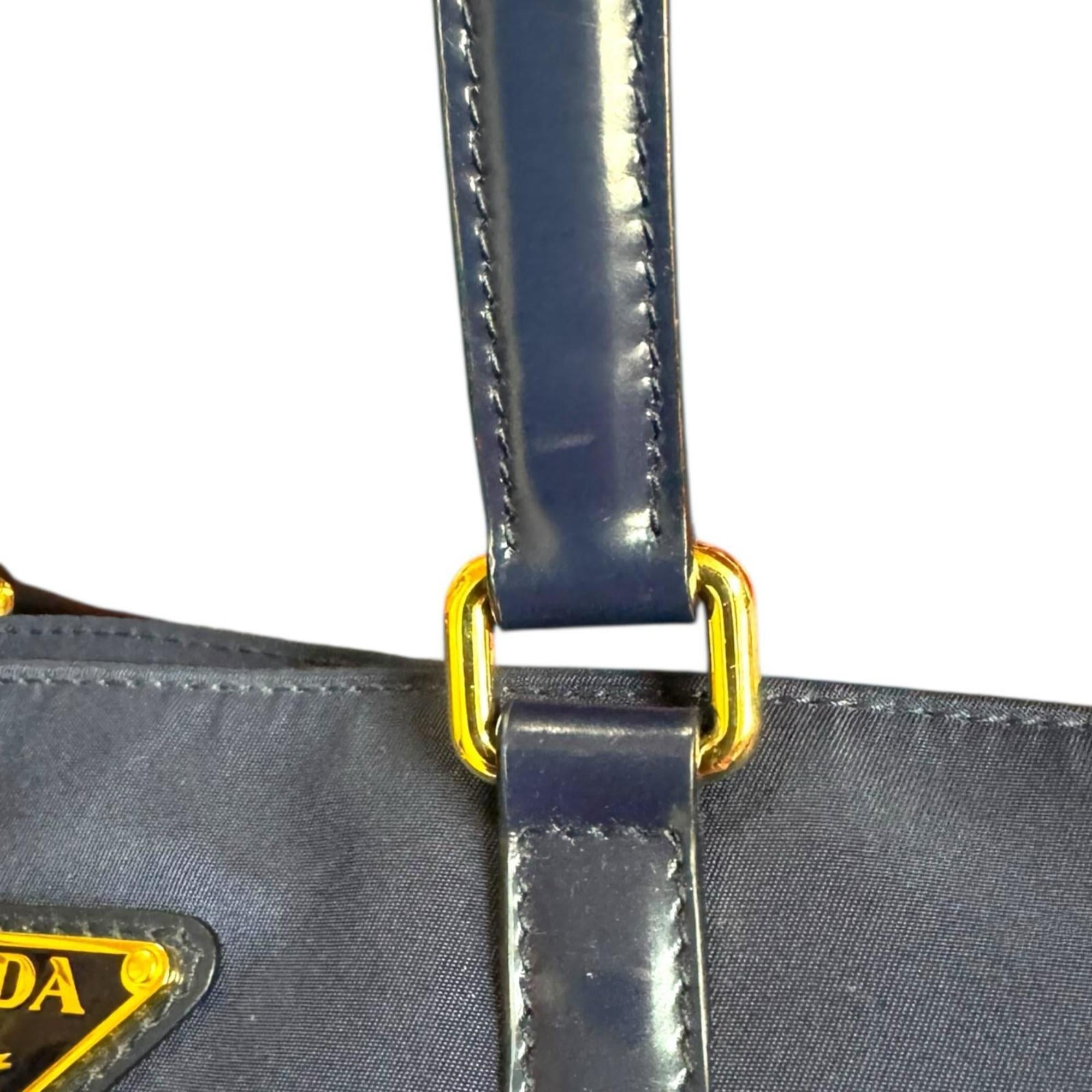 Prada Navy Nylon Leather Tote Bag