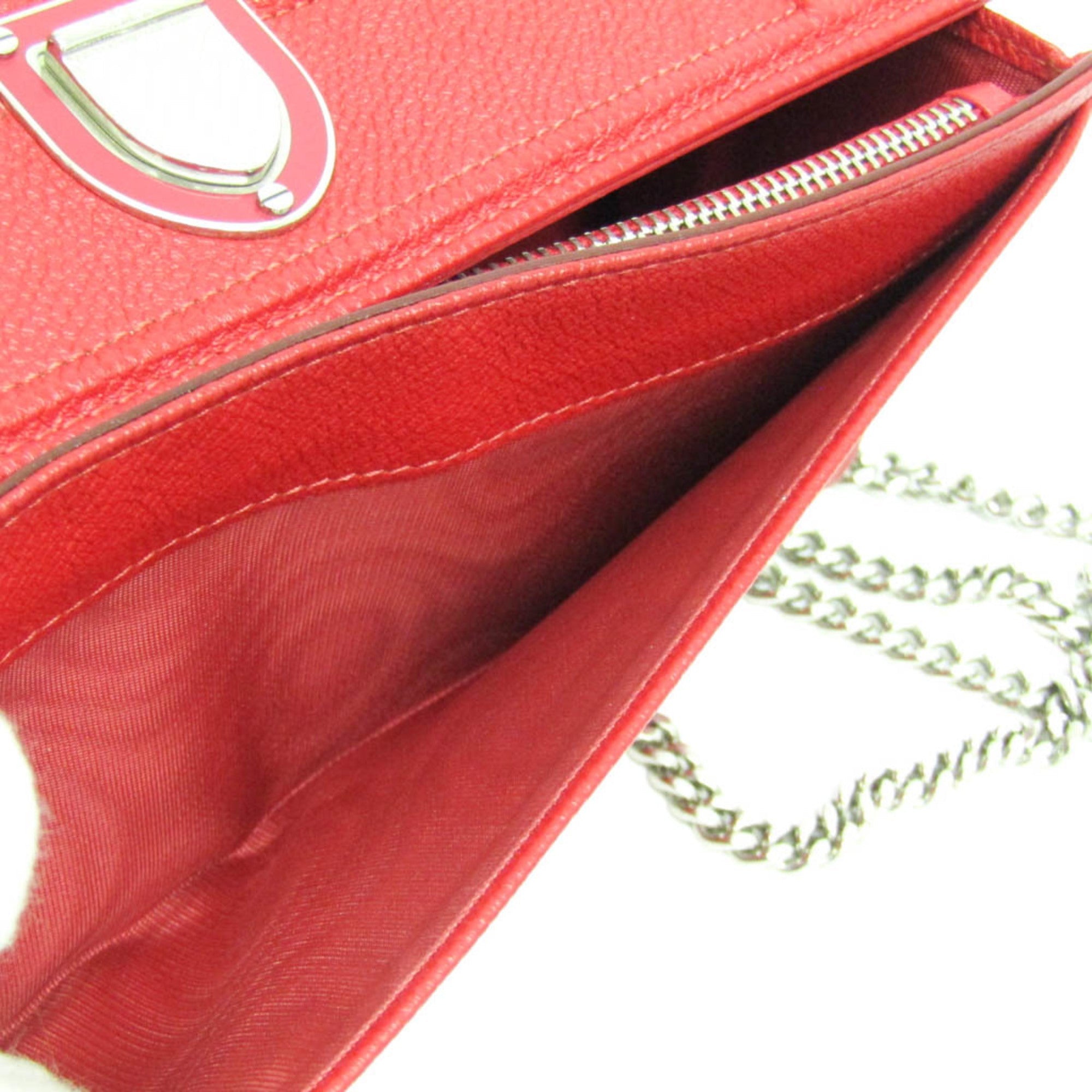 Christian Dior Red Color Leather Chain/Shoulder Wallet (Pre-Owned)