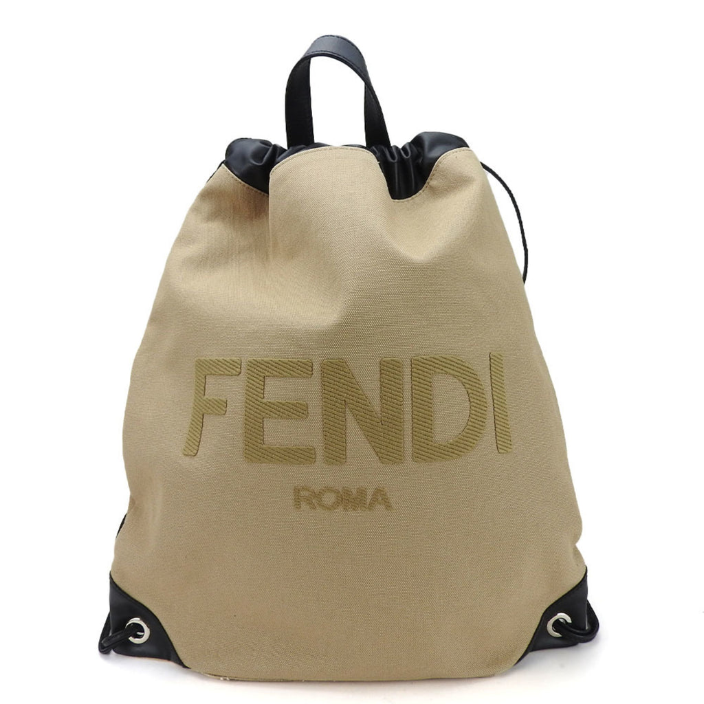 Fendi Beige Black Canvas Leather Backpack