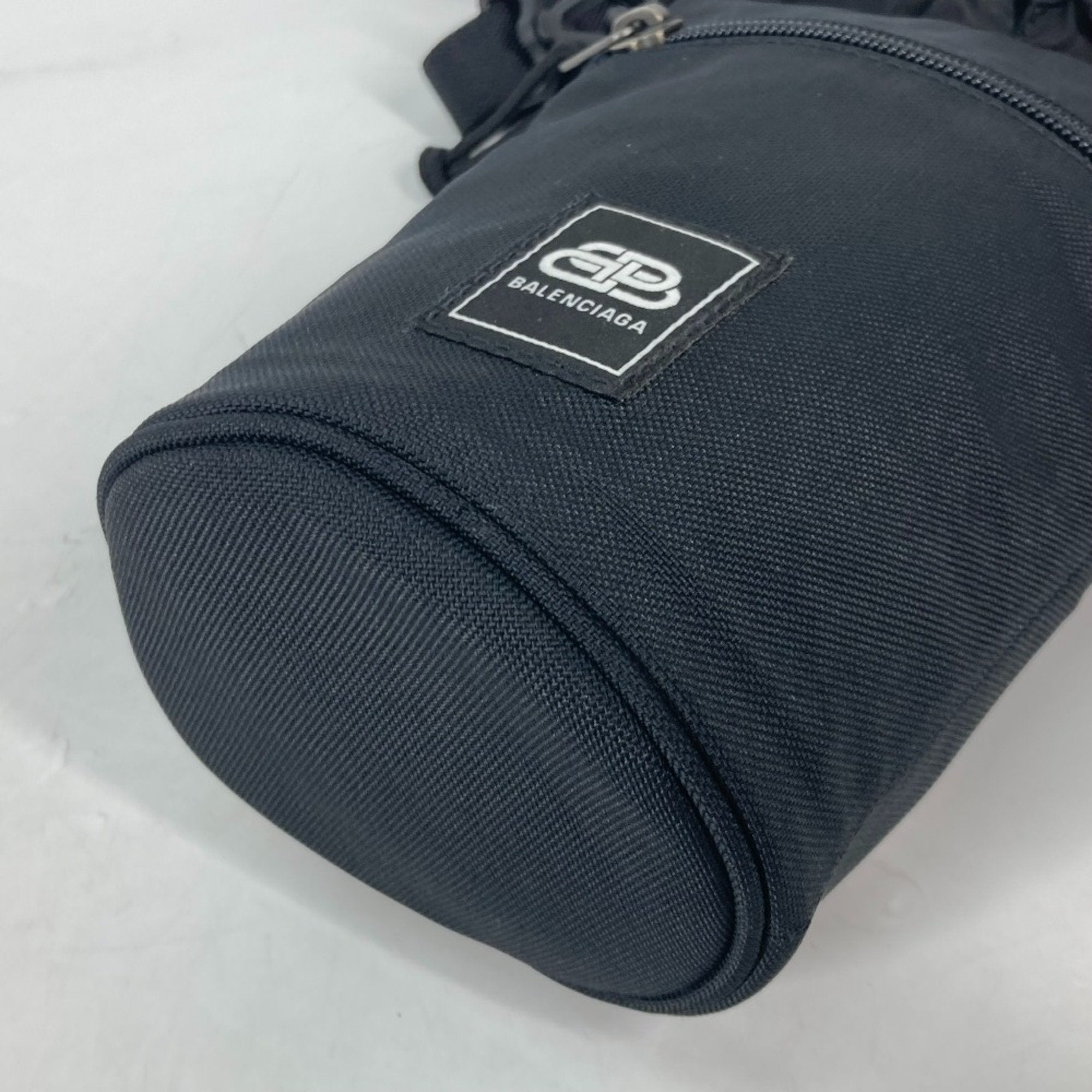 Balenciaga Black White Nylon Leather Pochette Shoulder