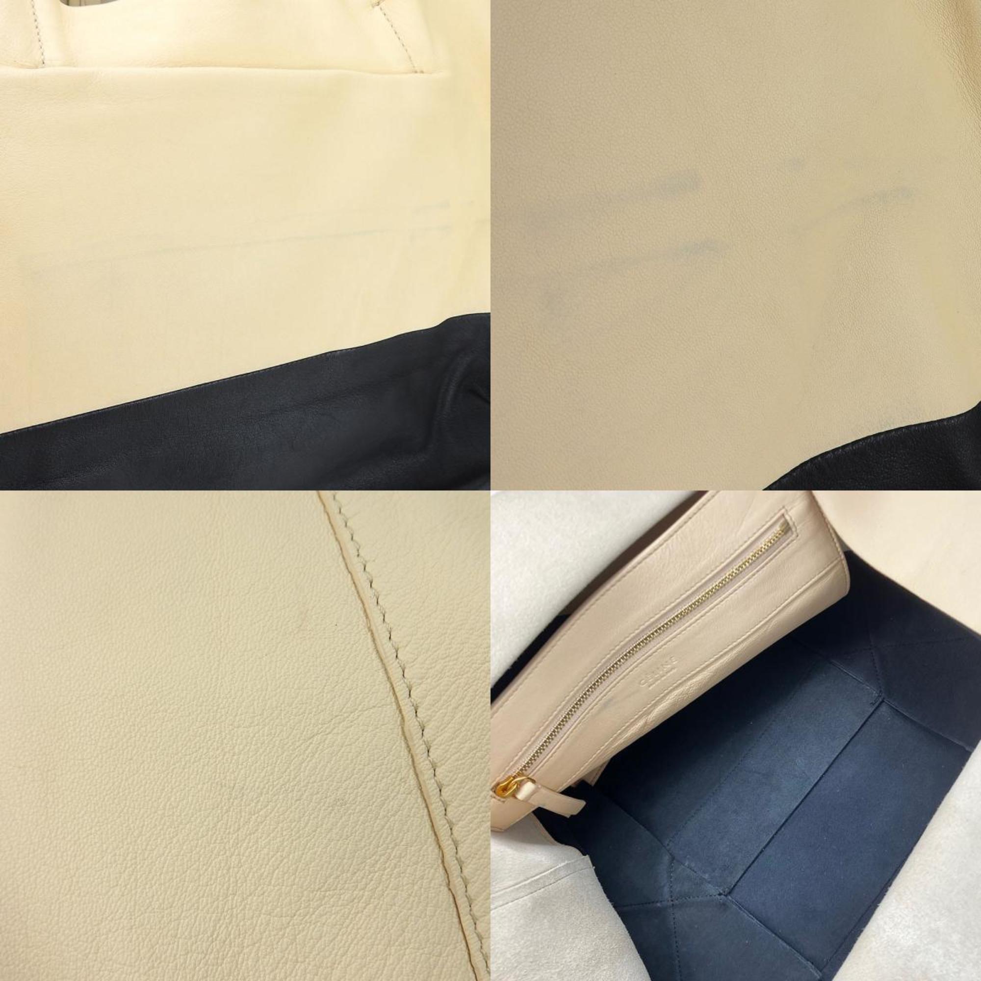 Celine Beige Black Leather Tote Bag