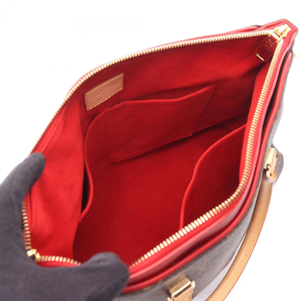 Louis Vuitton Brown Cerise Red Color Coated Canvas Leather Handbag