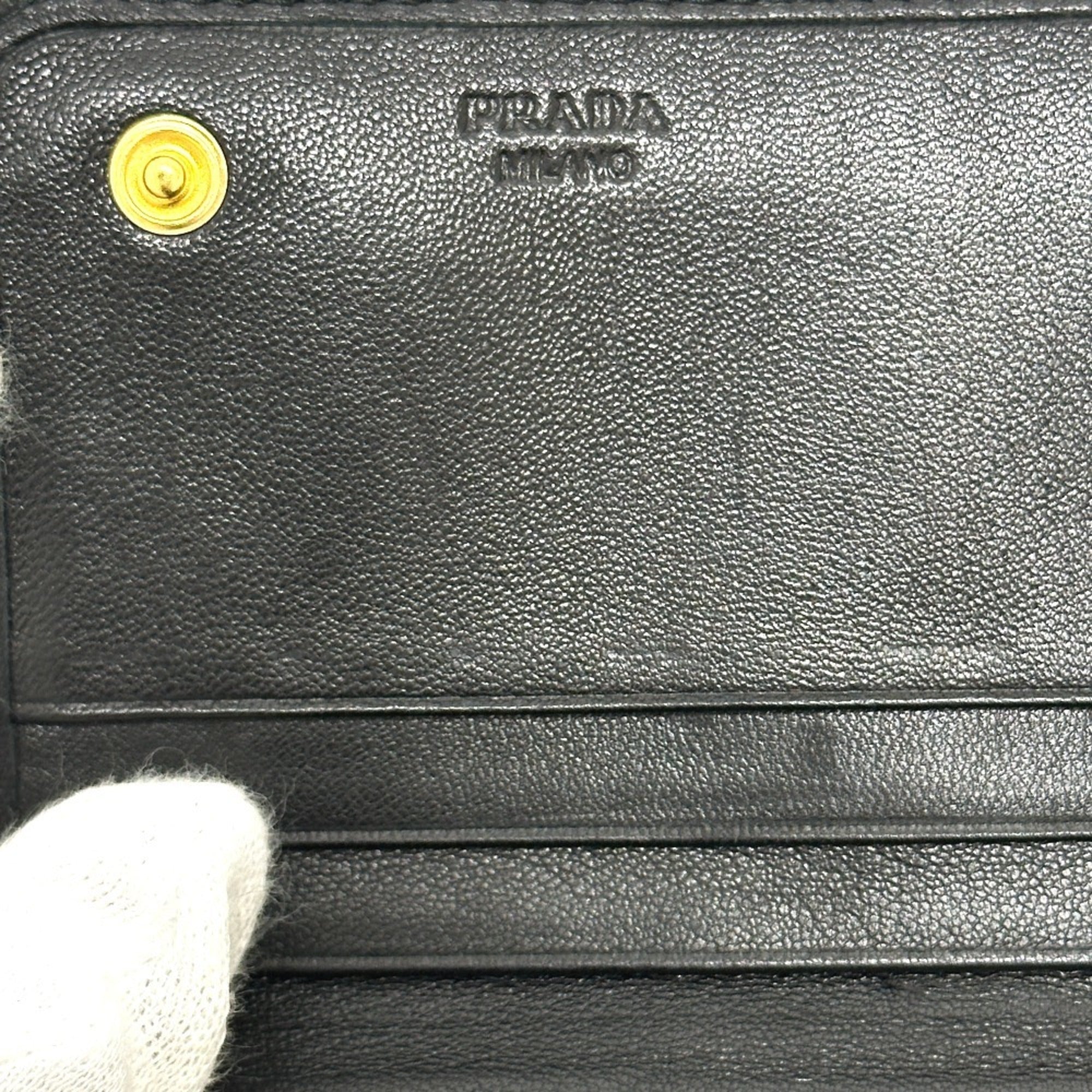 Prada Black Leather Long Wallet (Bi-Fold)