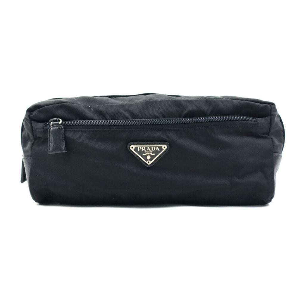 Prada Black Nylon Leather Clutch Bag Pouch