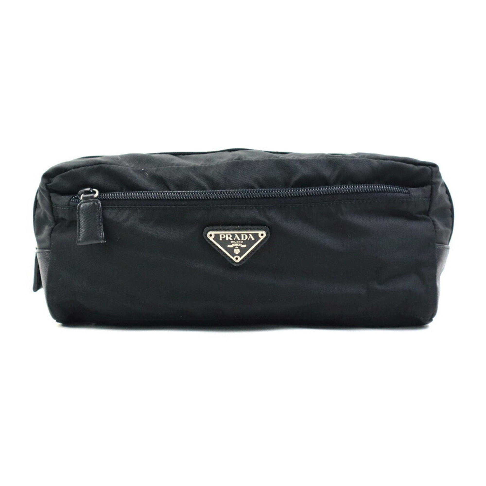 Prada Black Nylon Leather Clutch Bag Pouch