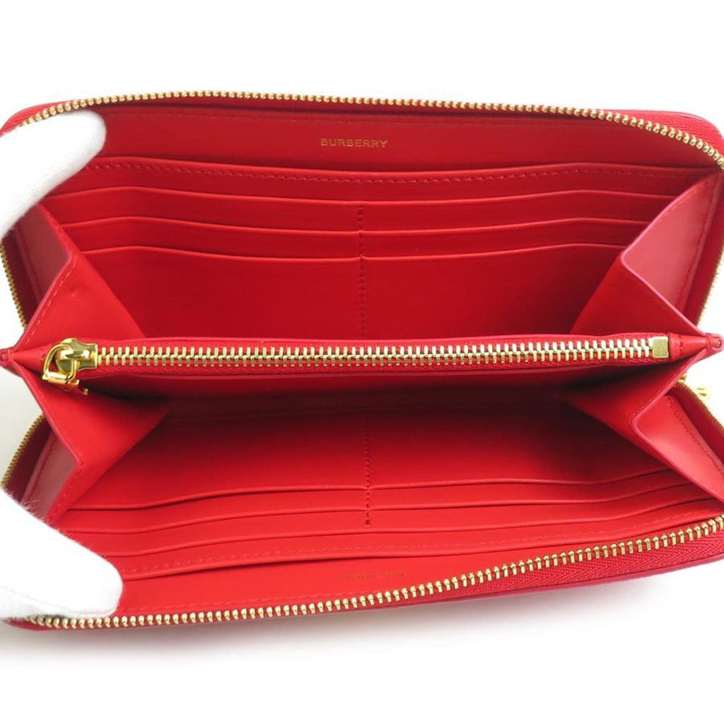 Burberry Red Color Leather Long Wallet (Bi-Fold)