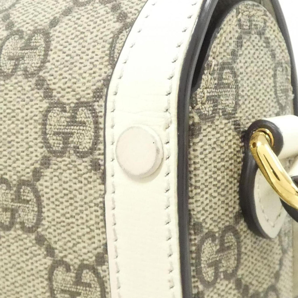 Gucci Horsebit Beige White Gg Supreme Canvas Shoulder Bag (Pre-Owned)