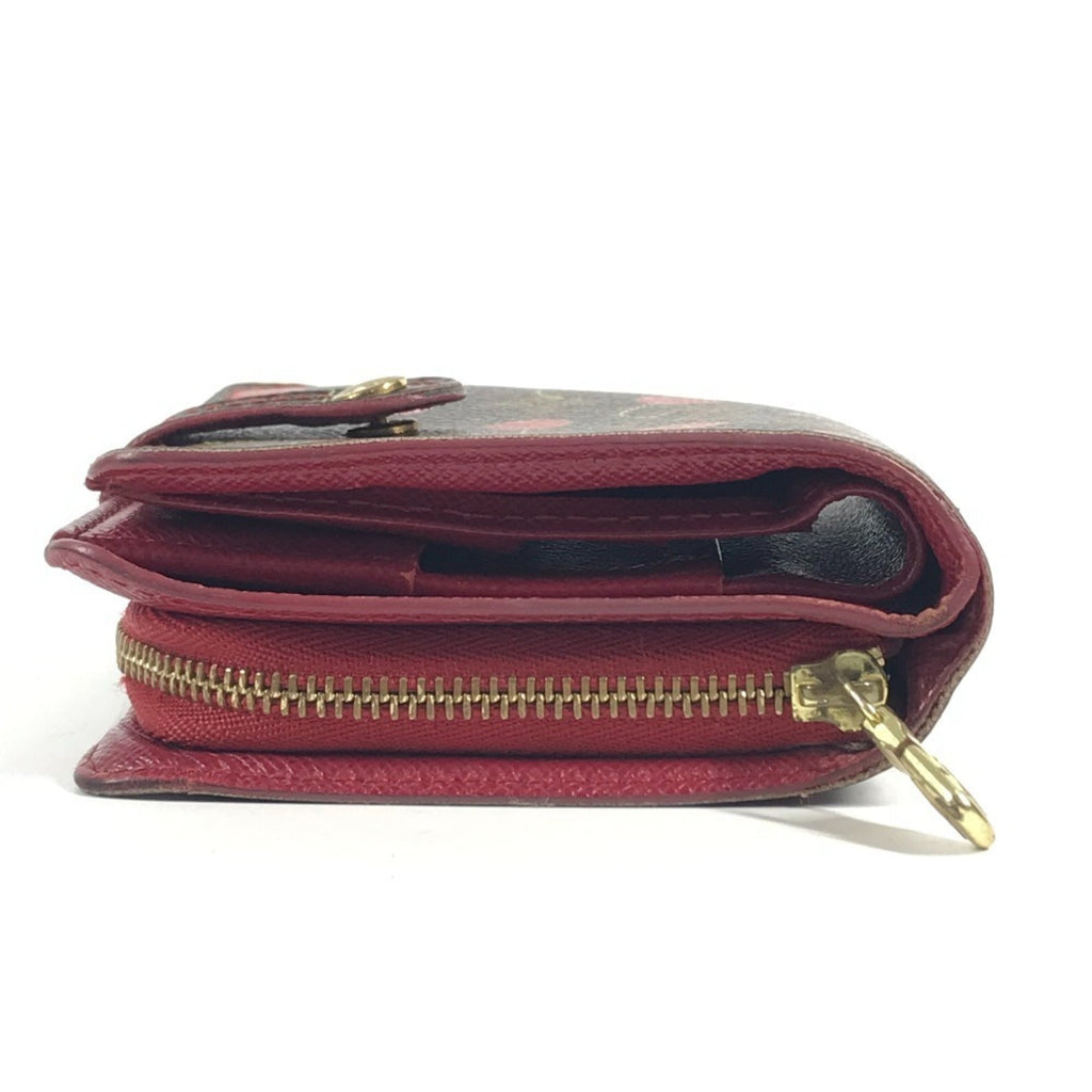 Louis Vuitton Brown Red Color Monogram Cherry Blossom Canvas Wallet