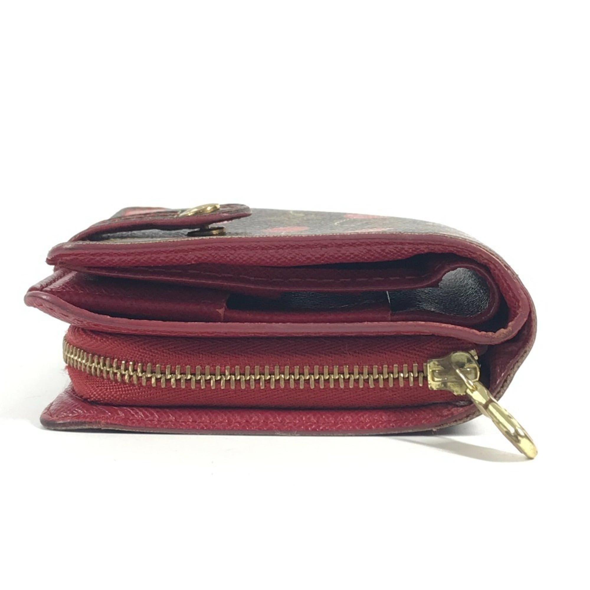 Louis Vuitton Brown Red Color Monogram Cherry Blossom Canvas Wallet