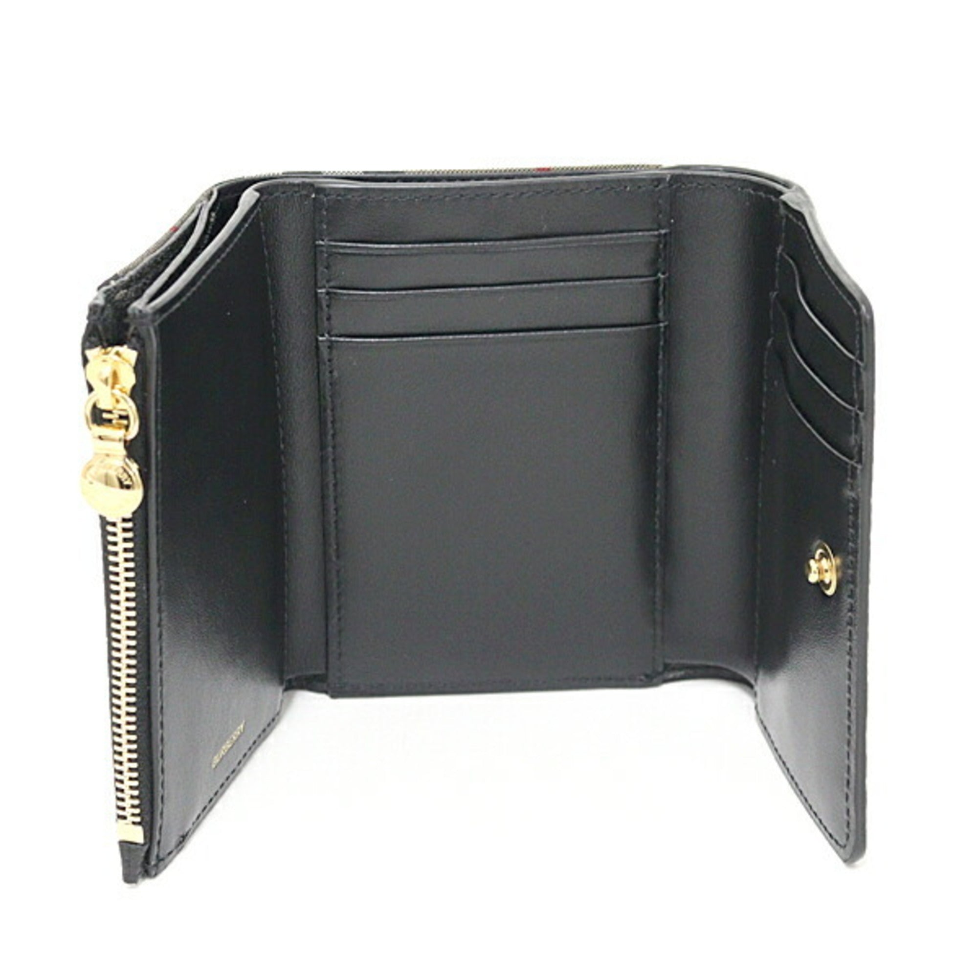 Burberry Beige Black Elastane Cotton Leather Wallet (Tri-Fold)