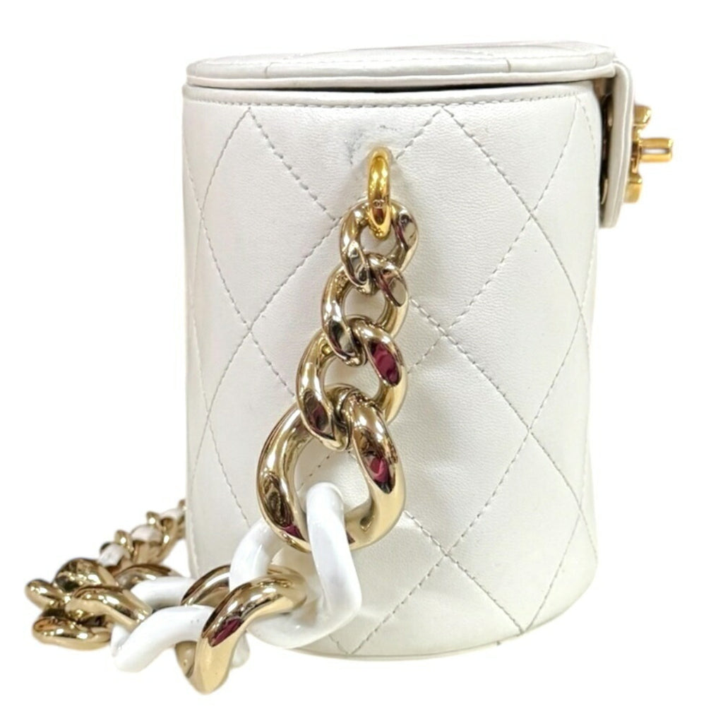 Chanel White Leather Shoulder Bag Vanity Bag