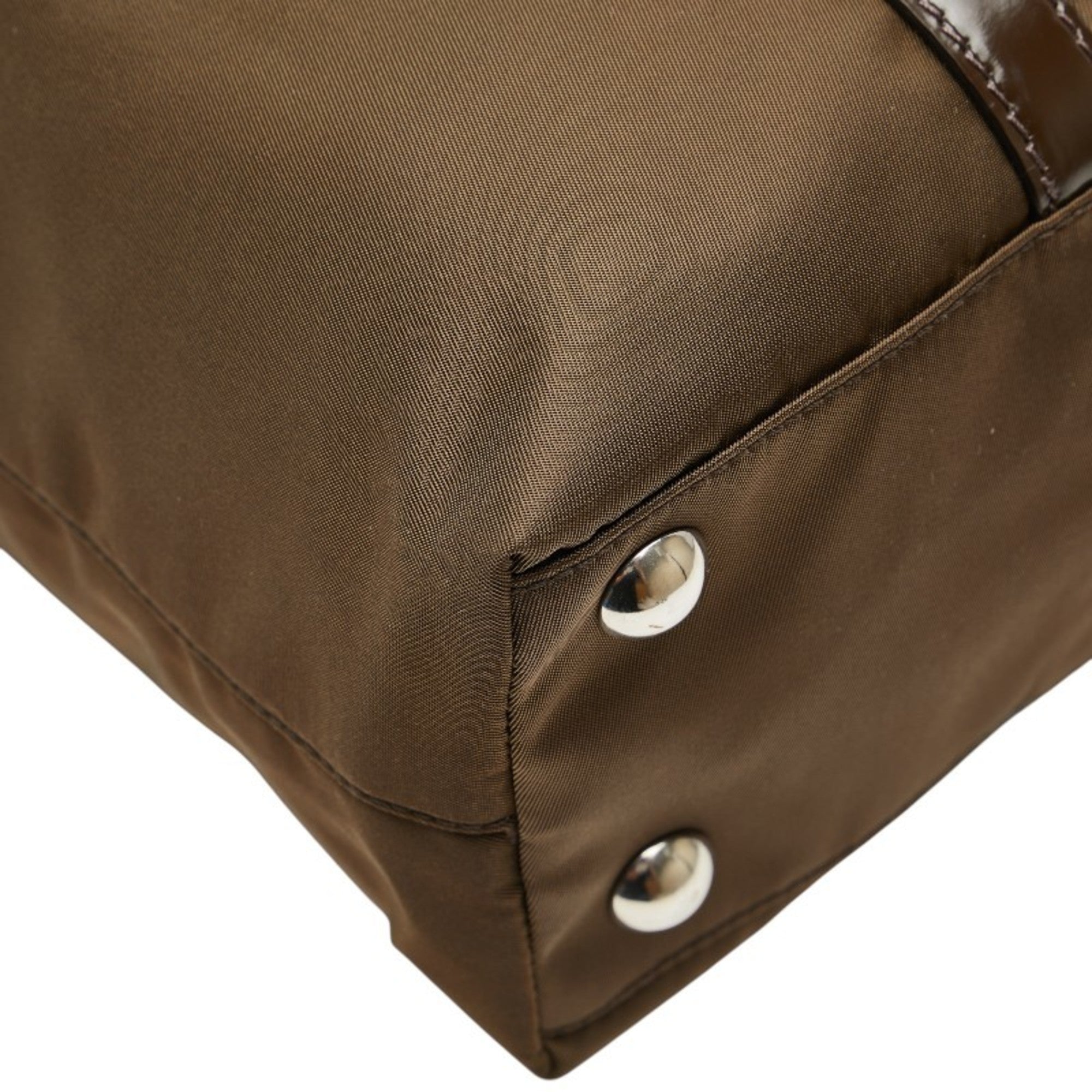 Prada Brown Khaki Nylon Leather Handbag Shoulder Bag