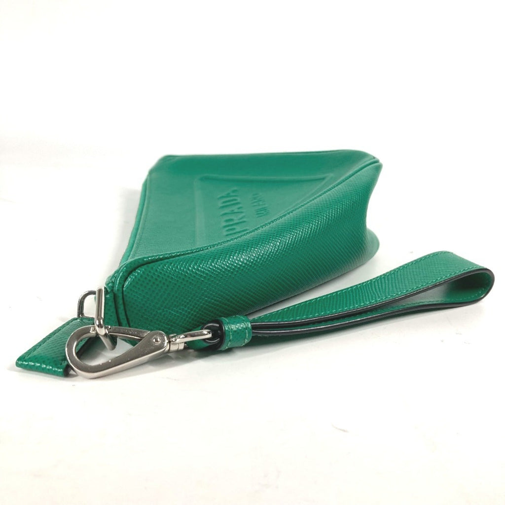 Prada Green Saffiano Triangle Clutch Bag Pouch