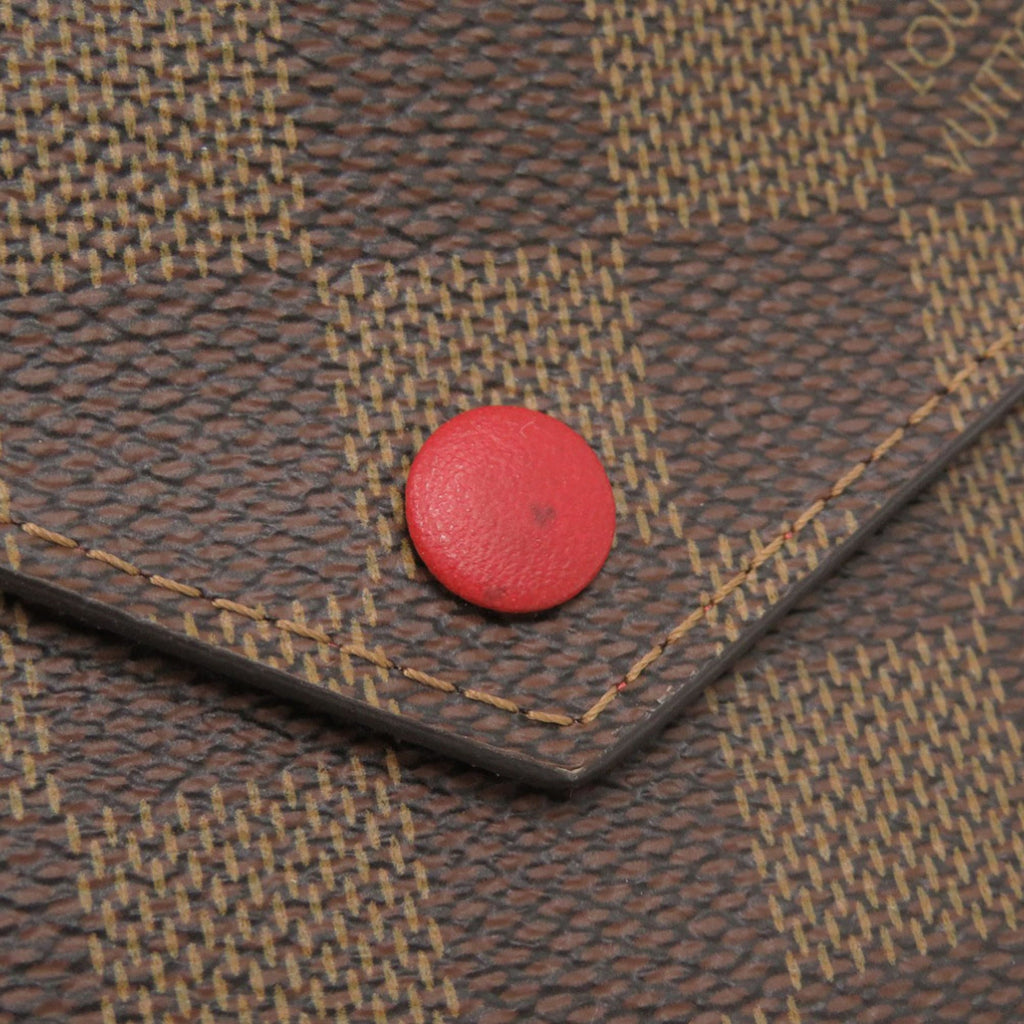 Louis Vuitton Brown Damier Canvas Red Color Damier Canvas Wallet (Tri-Fold)