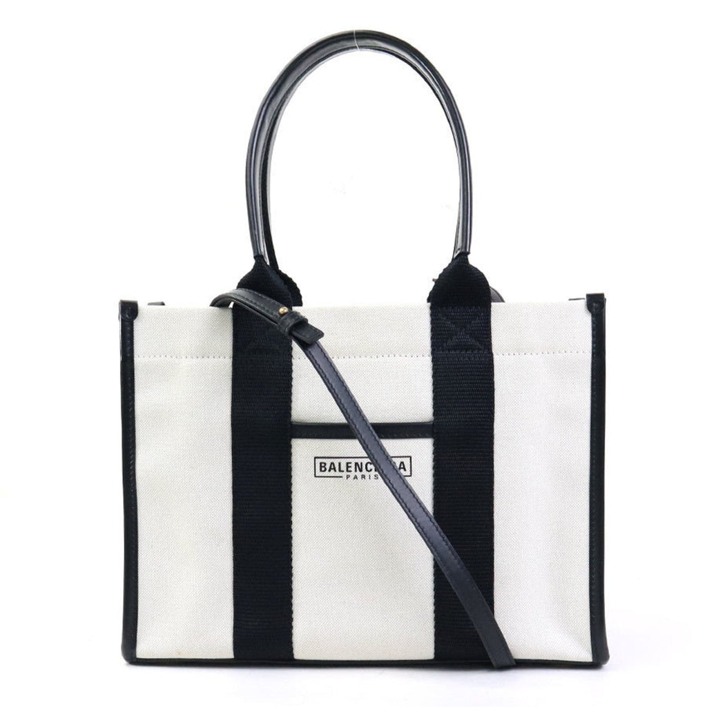 Balenciaga Black Ivory Canvas Leather Handbag Shoulder