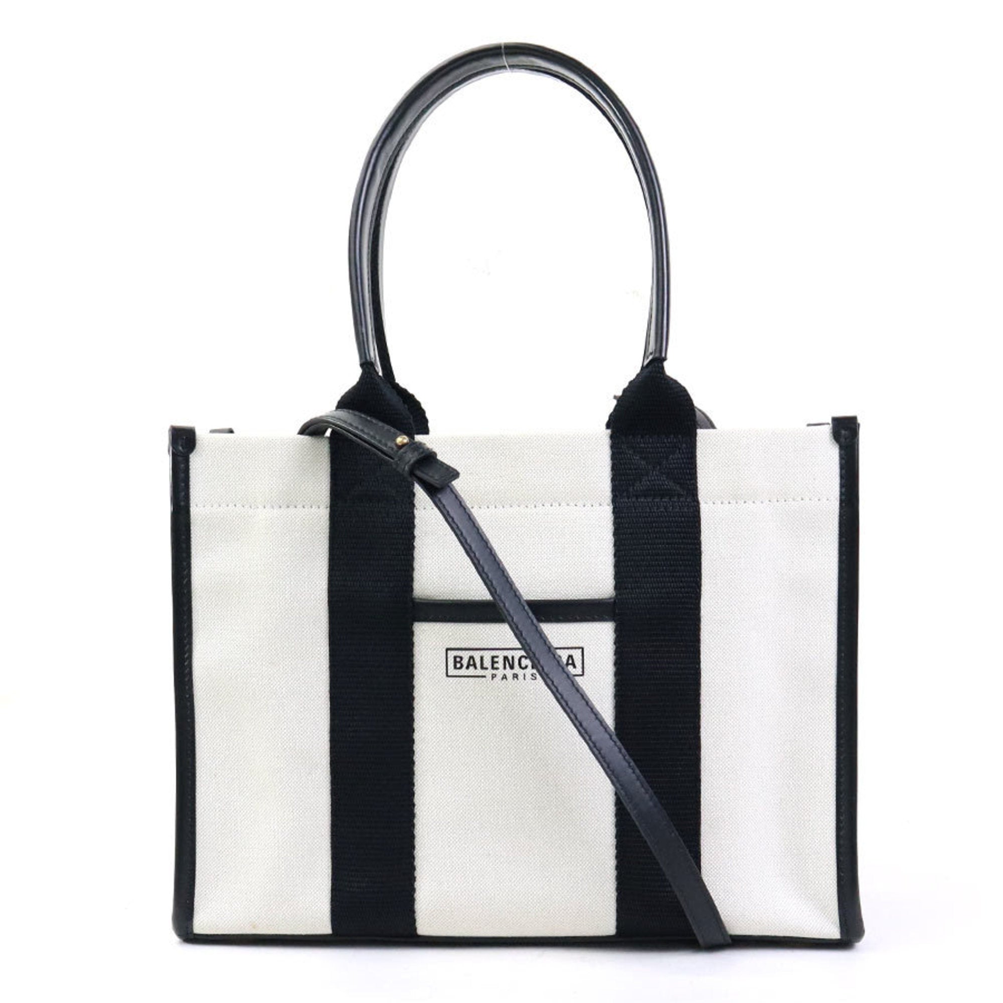 Balenciaga Black Ivory Canvas Leather Handbag Shoulder