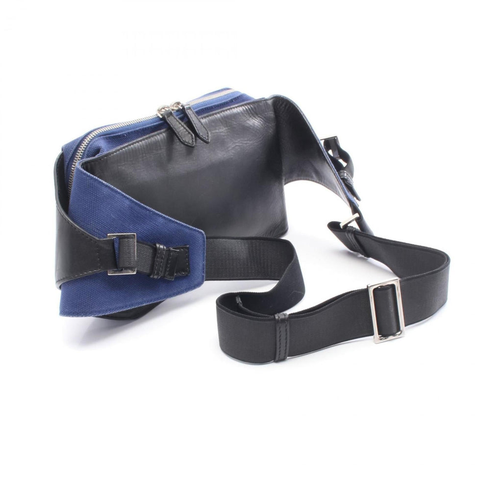 Balenciaga Black Navy Canvas Leather Fanny Pack