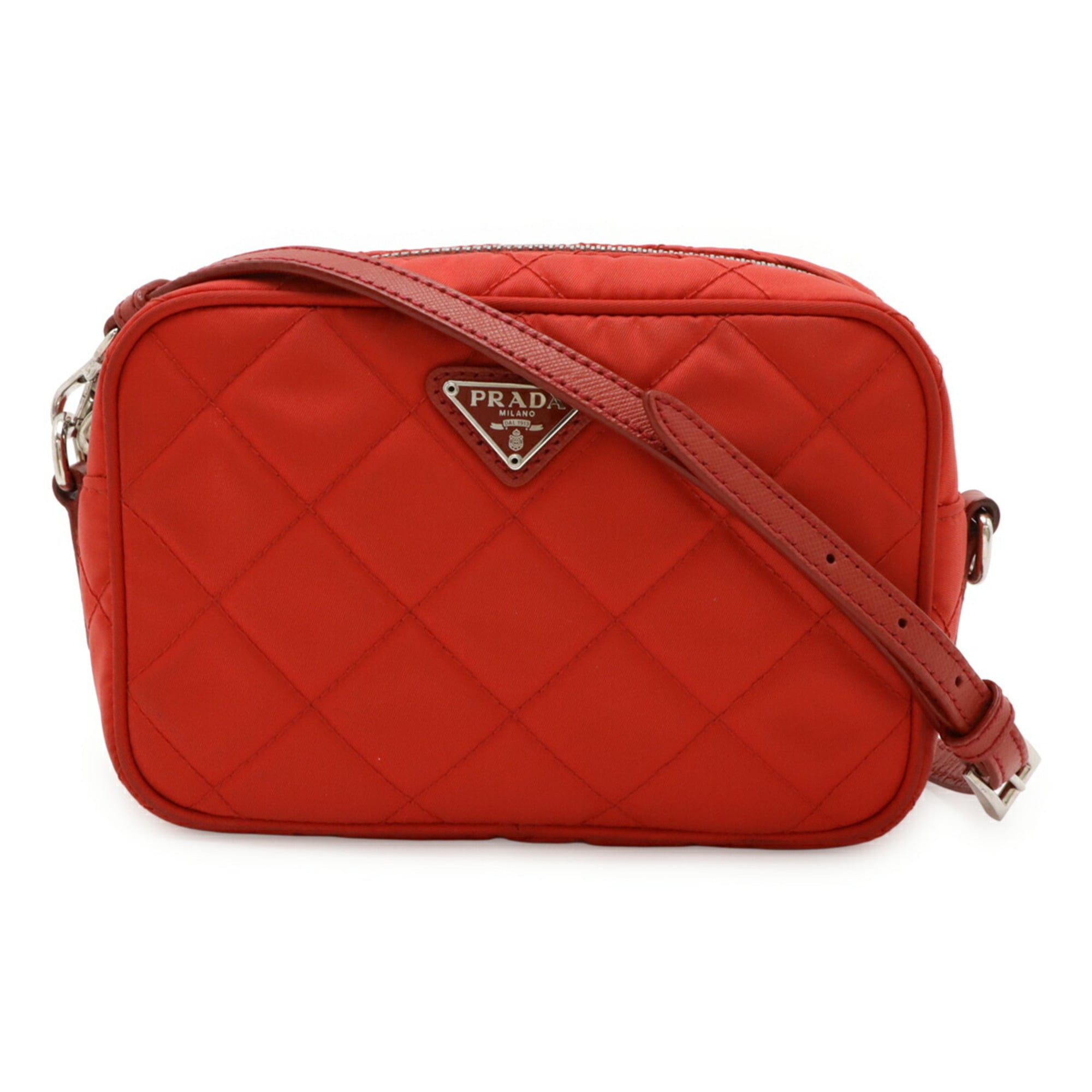 Prada Red Color Nylon Leather Clutch Bag Pochette Shoulder Bag
