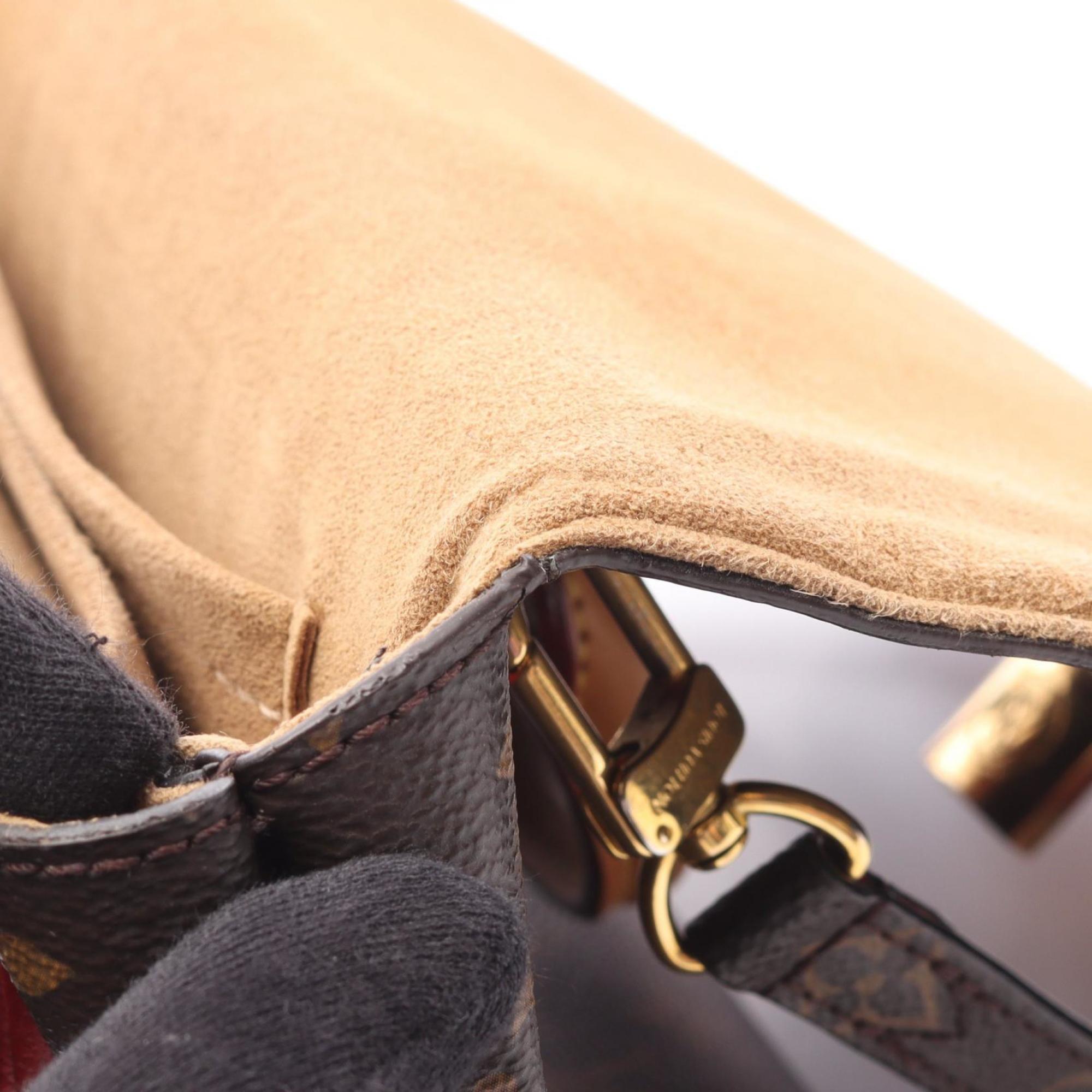Louis Vuitton Brown Red Color Coated Canvas Leather Handbag