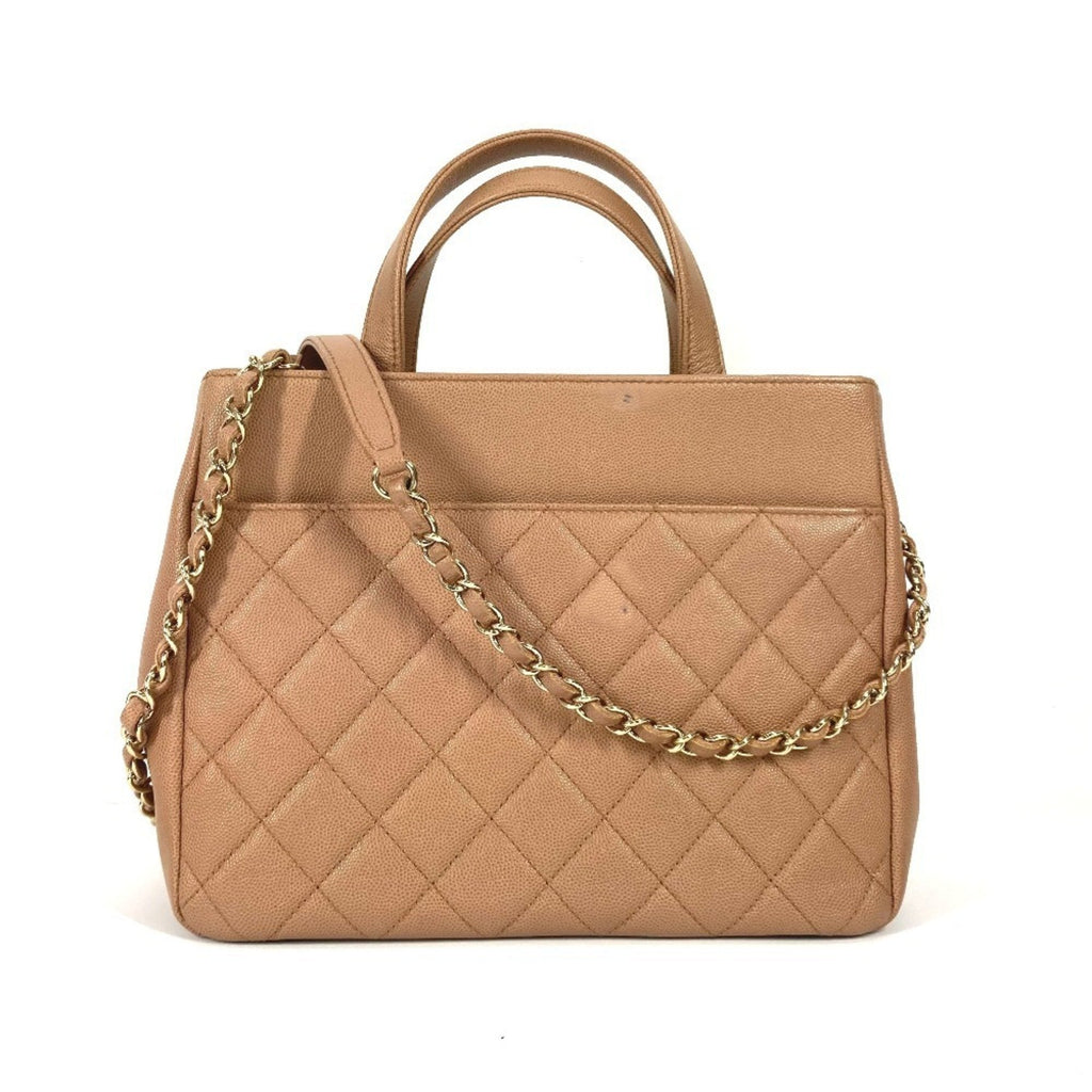 Chanel Beige Grained Calfskin Shoulder Bag Tote Bag