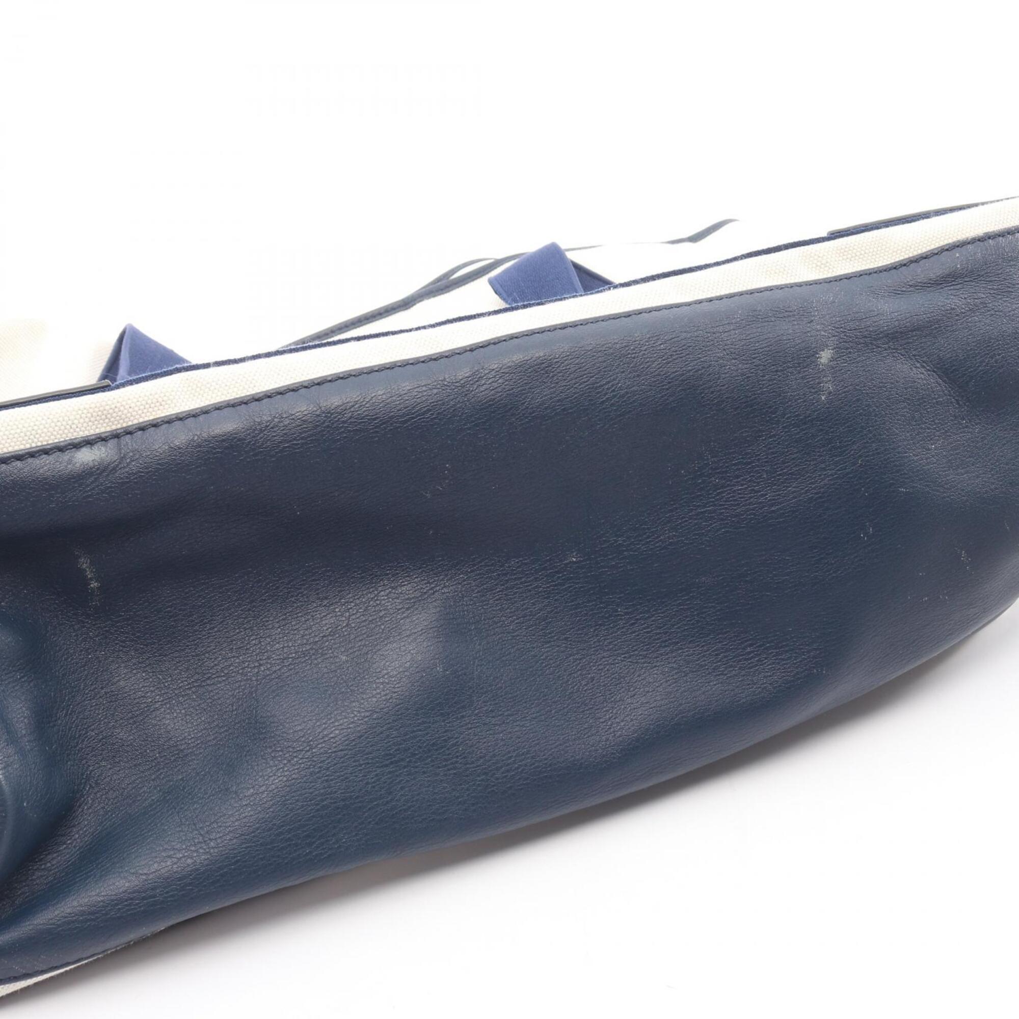 Balenciaga Navy White Canvas Leather Handbag Tote