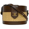 Celine Beige Brown Straw Leather Shoulder Bag