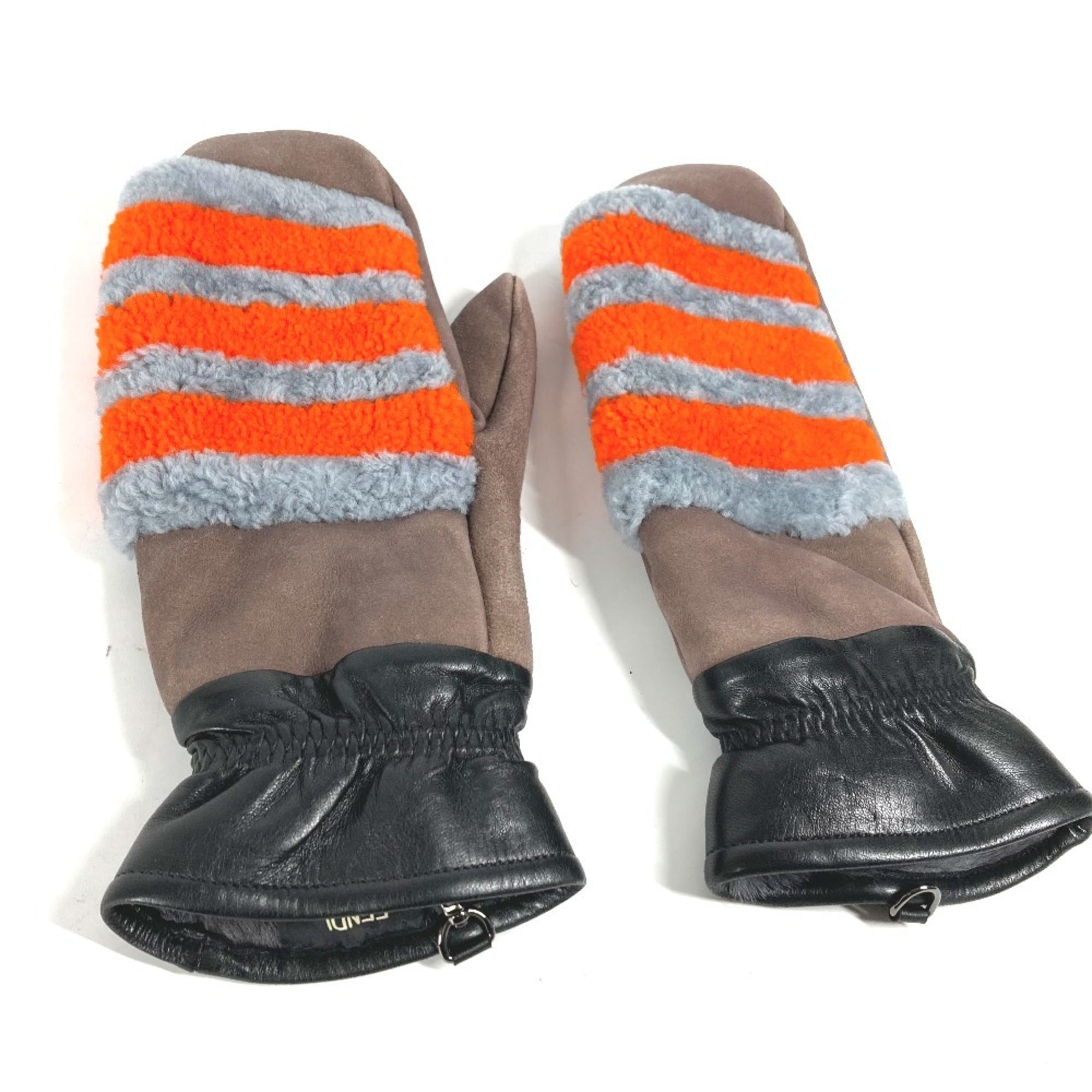 Fendi Gray Orange Angora Warm Gloves