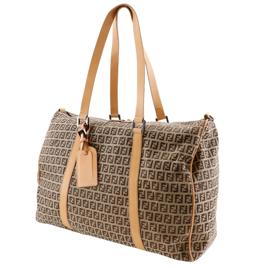 Fendi Brown Canvas Leather Boston Bag