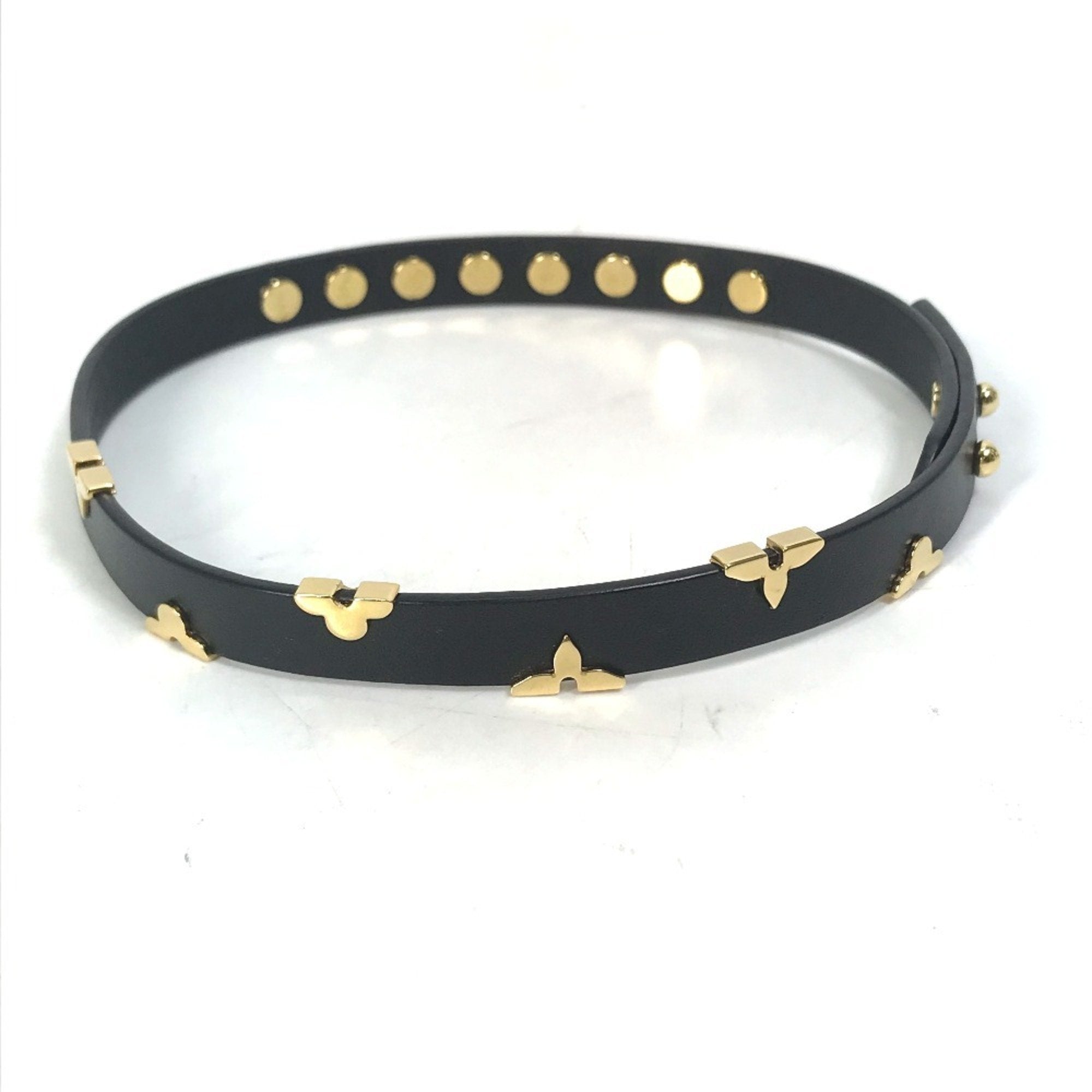 Louis Vuitton Monogram Gold Black Leather Charm Bracelet
